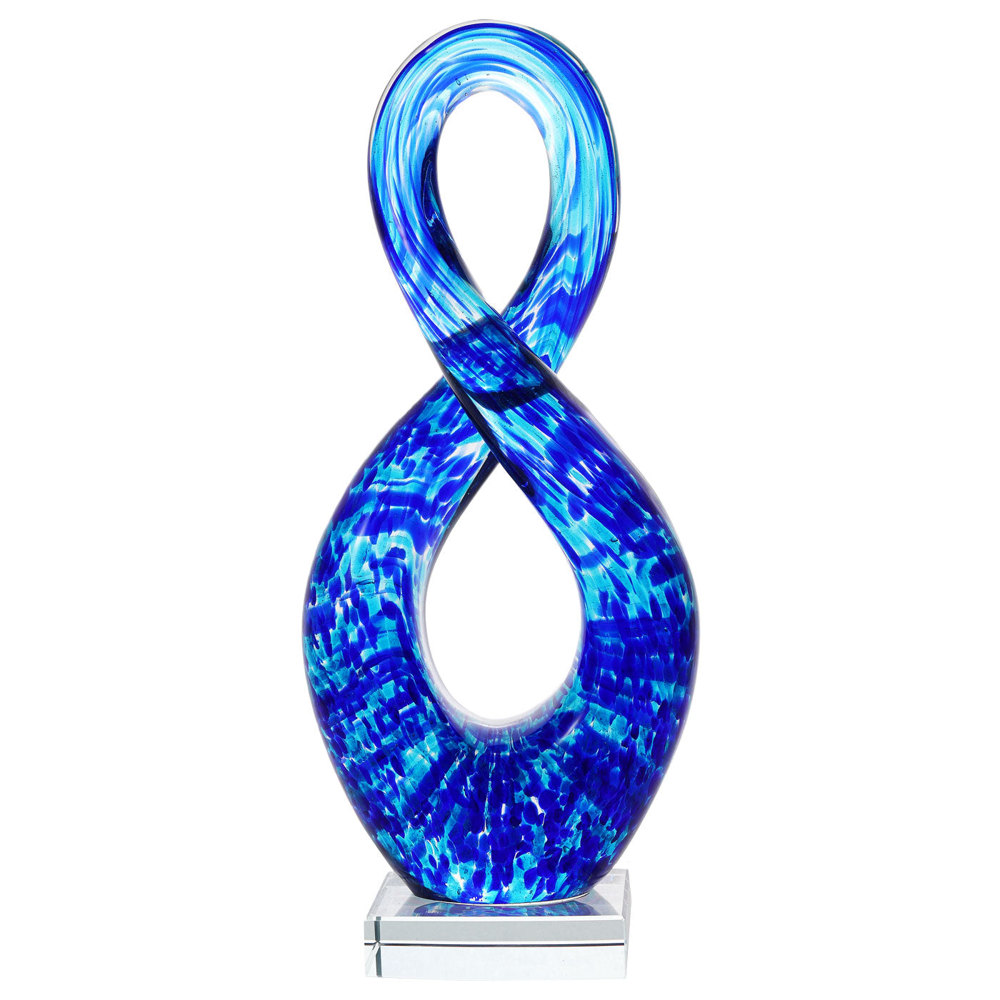Luxury Lane Hand Blown Abstract Twisted Infinity Loop Sommerso Art Glass Sculpture 15 inch tall