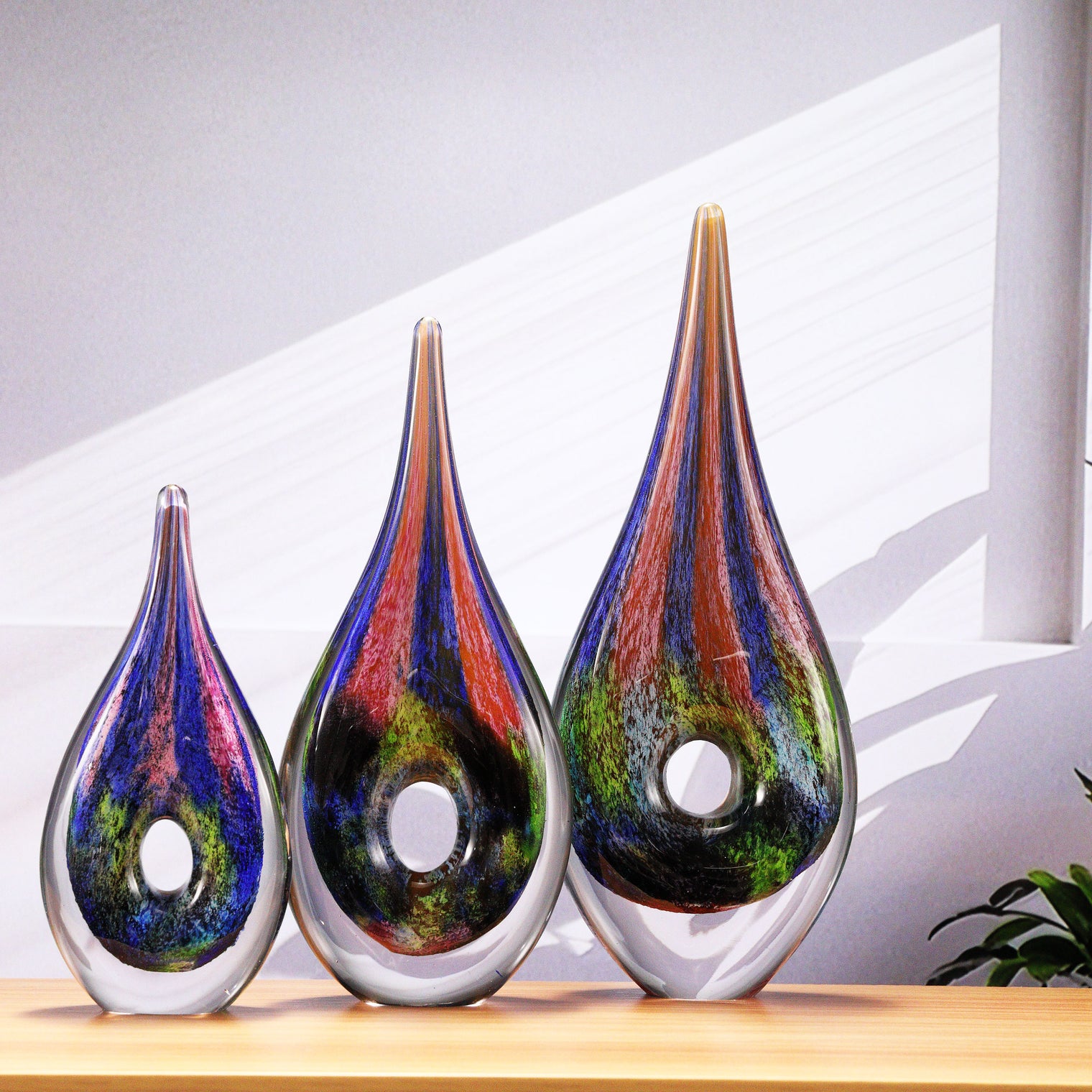 Luxury Lane Hand Blown Abstract Hollow Tear Drop Sommerso Art Glass Sculpture