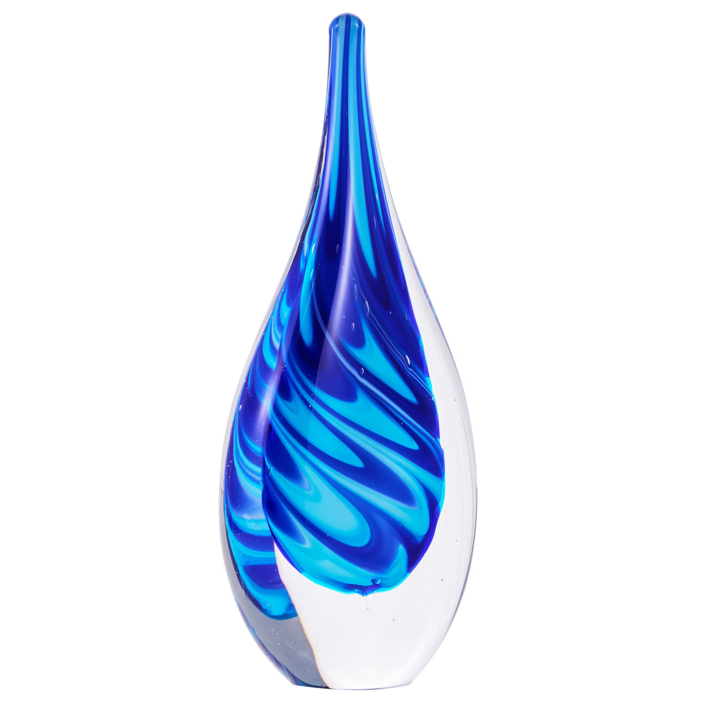 Luxury Lane Hand Blown Swirl Wave Tear Drop Sommerso Art Glass Sculpture 8.5 inch tall