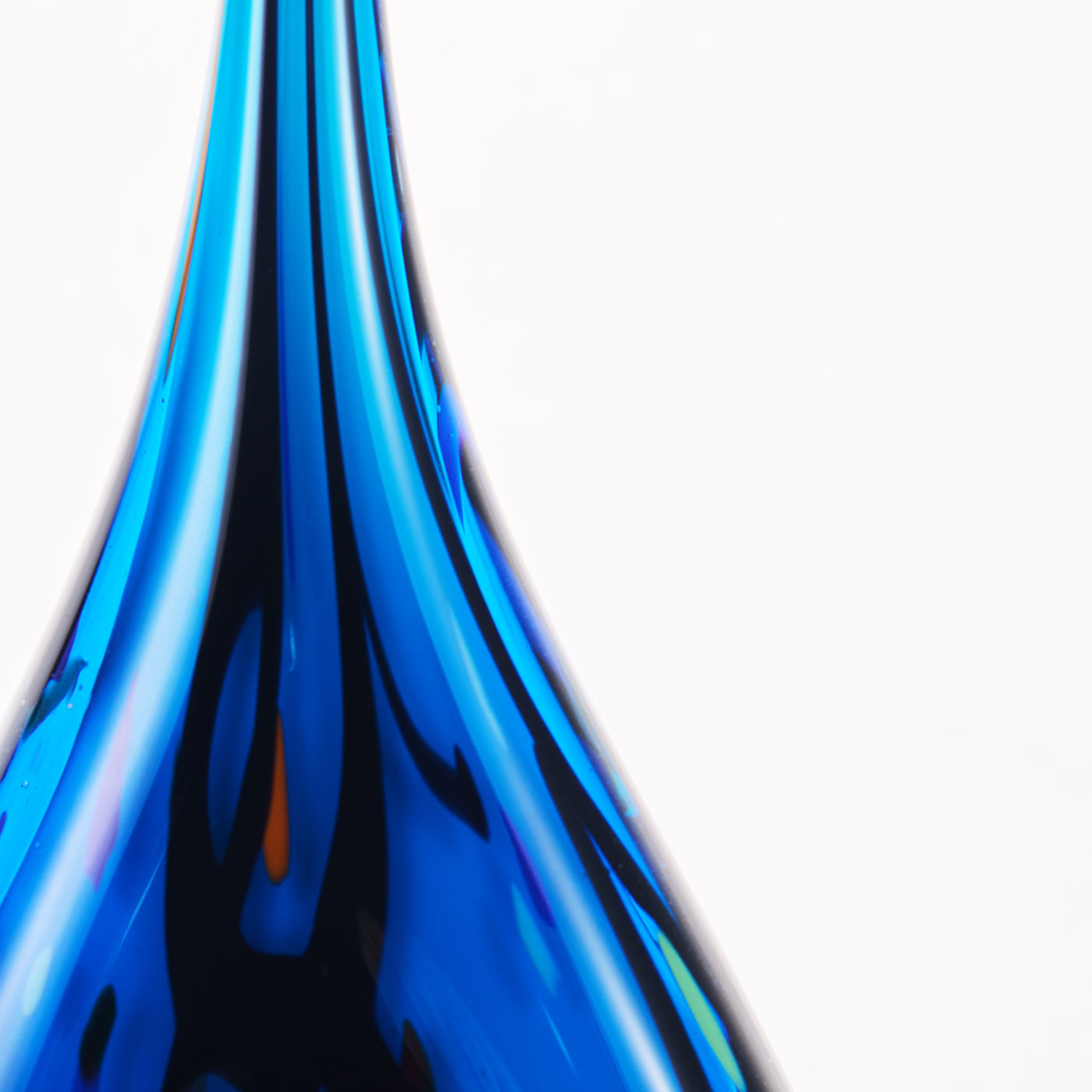Luxury Lane Hand Blown Abstract Hollow Blue Tear Drop Sommerso Art Glass Sculpture 8.5 inch tall