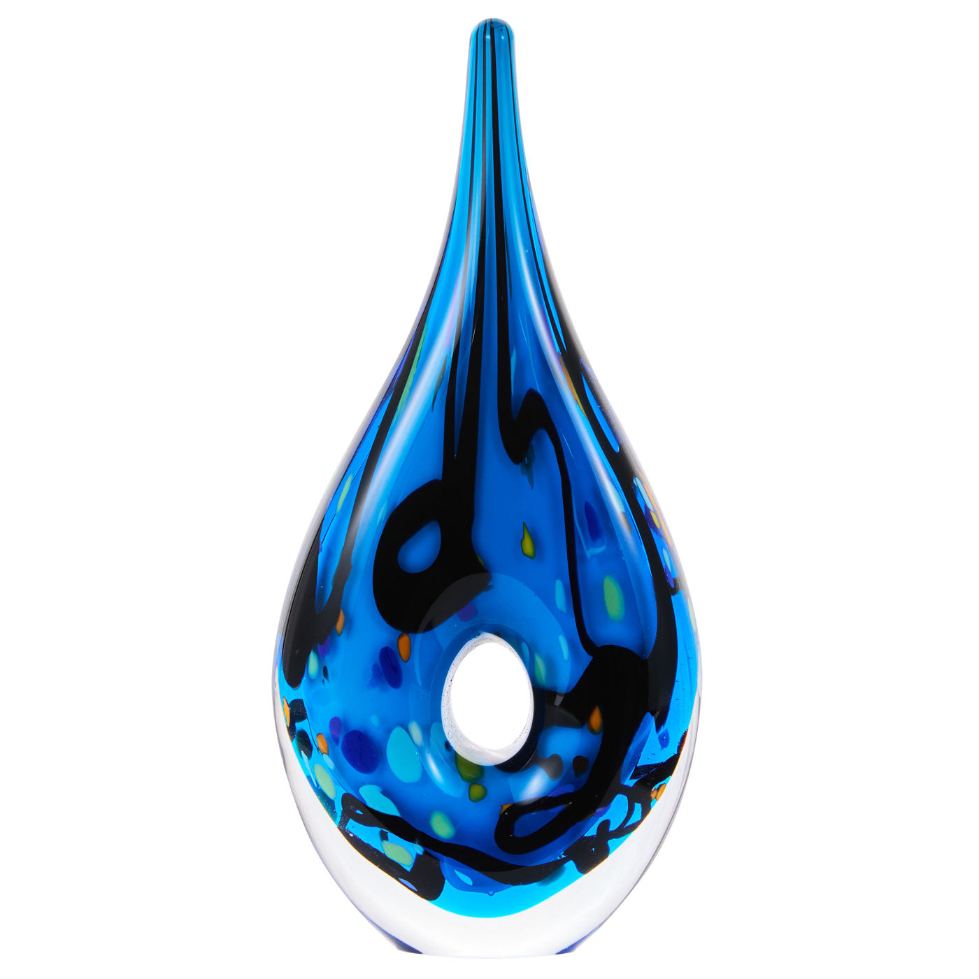 Luxury Lane Hand Blown Abstract Hollow Blue Tear Drop Sommerso Art Glass Sculpture 8.5 inch tall