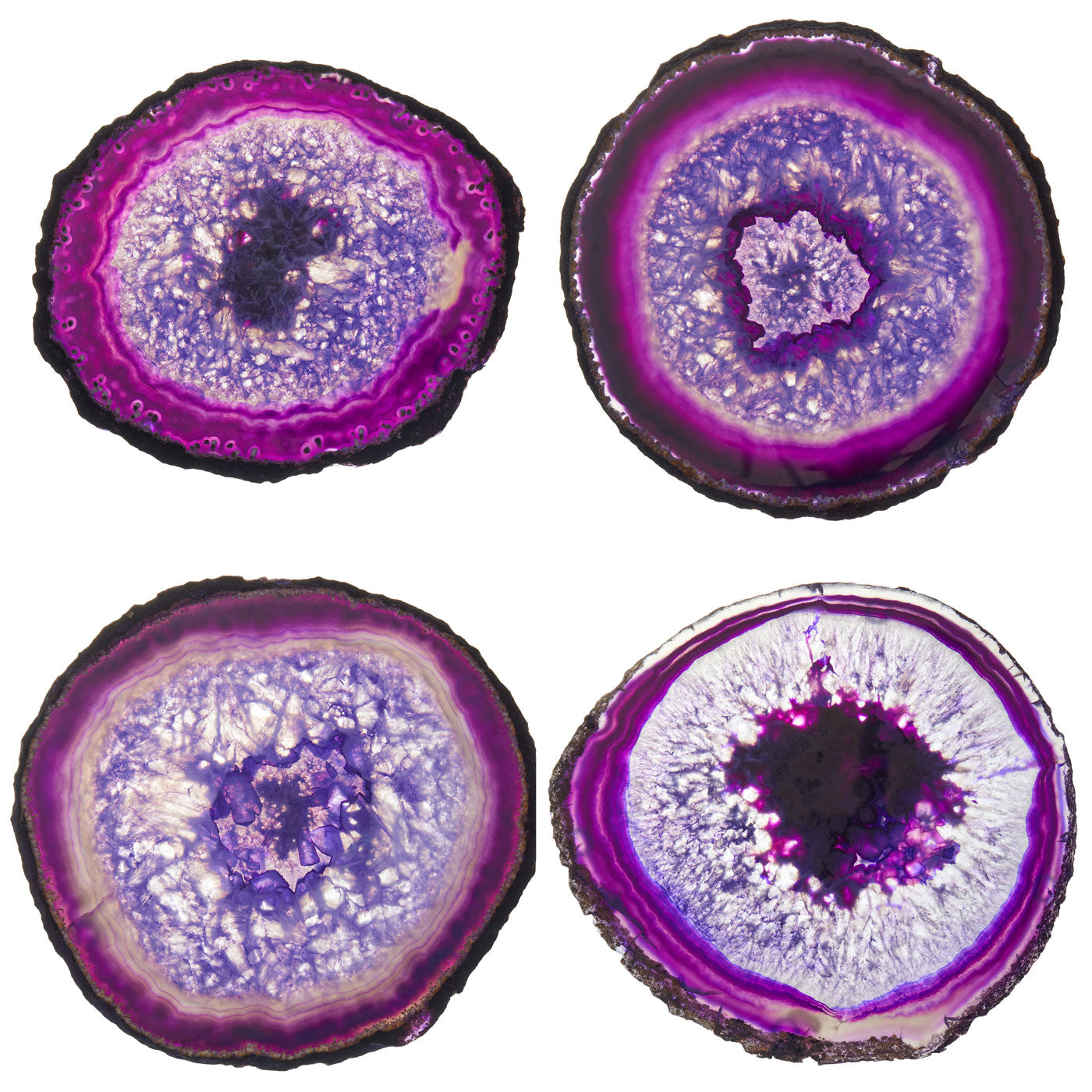 Set of 4 Natural Brazilian Agate Drink Coasters with Wood Holder