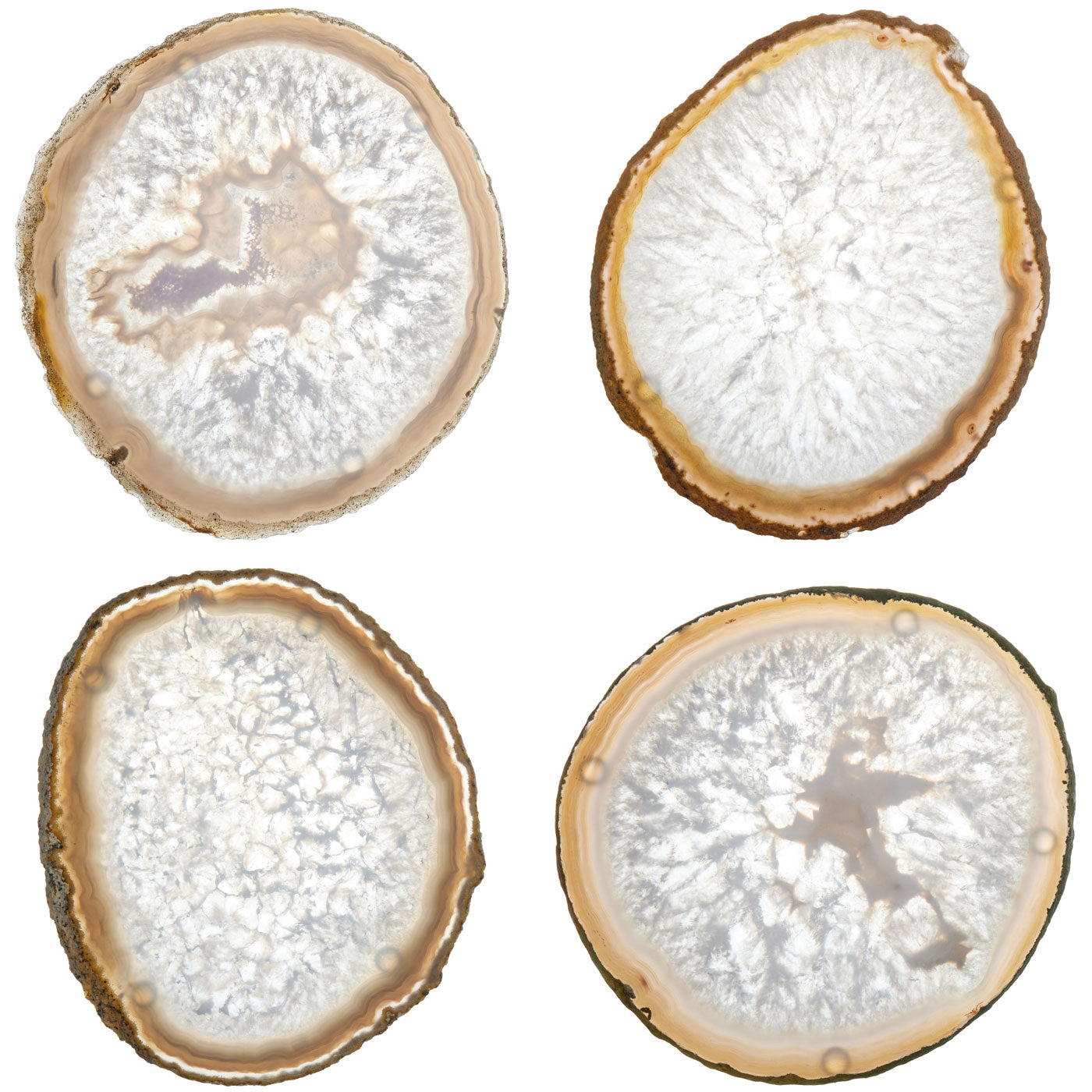 Set of 4 Natural Brazilian Agate Drink Coasters with Wood Holder - Natural