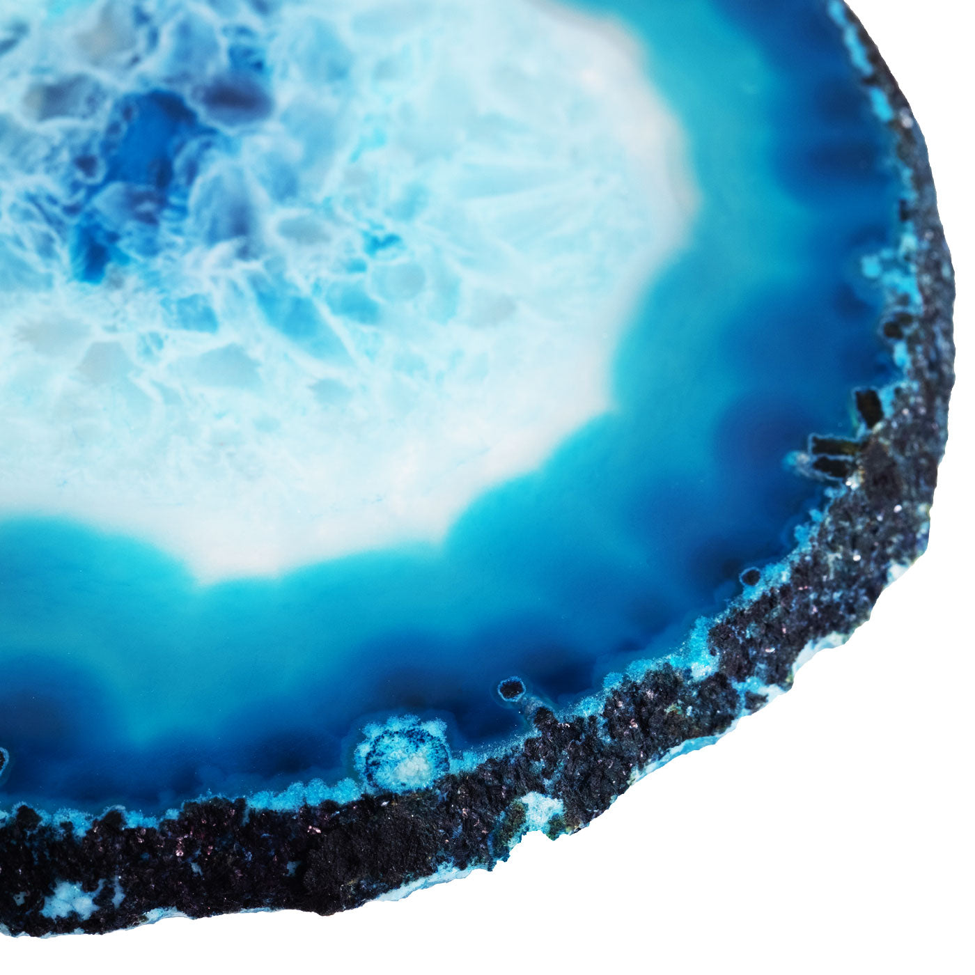Set of 4 Natural Brazilian Agate Drink Coasters with Wood Holder - Ocean