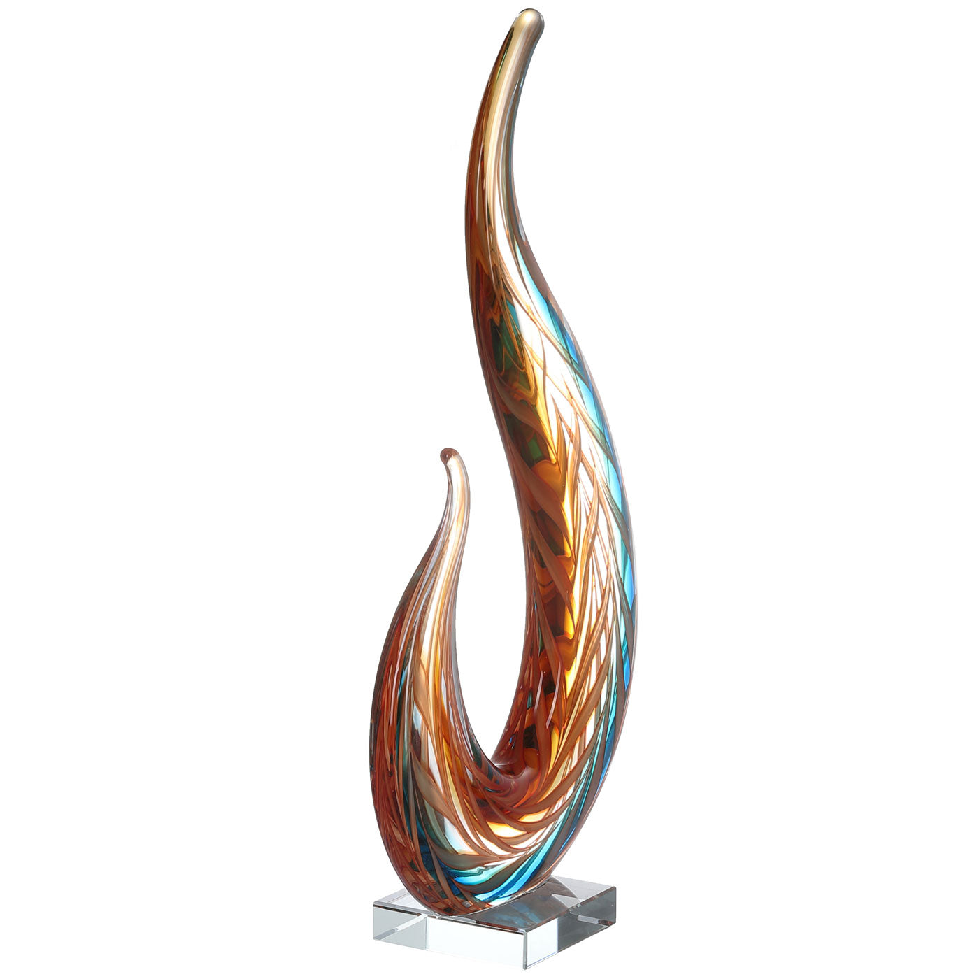 Hand Blown Flame Sommerso Art Glass Sculpture 16 inch tall