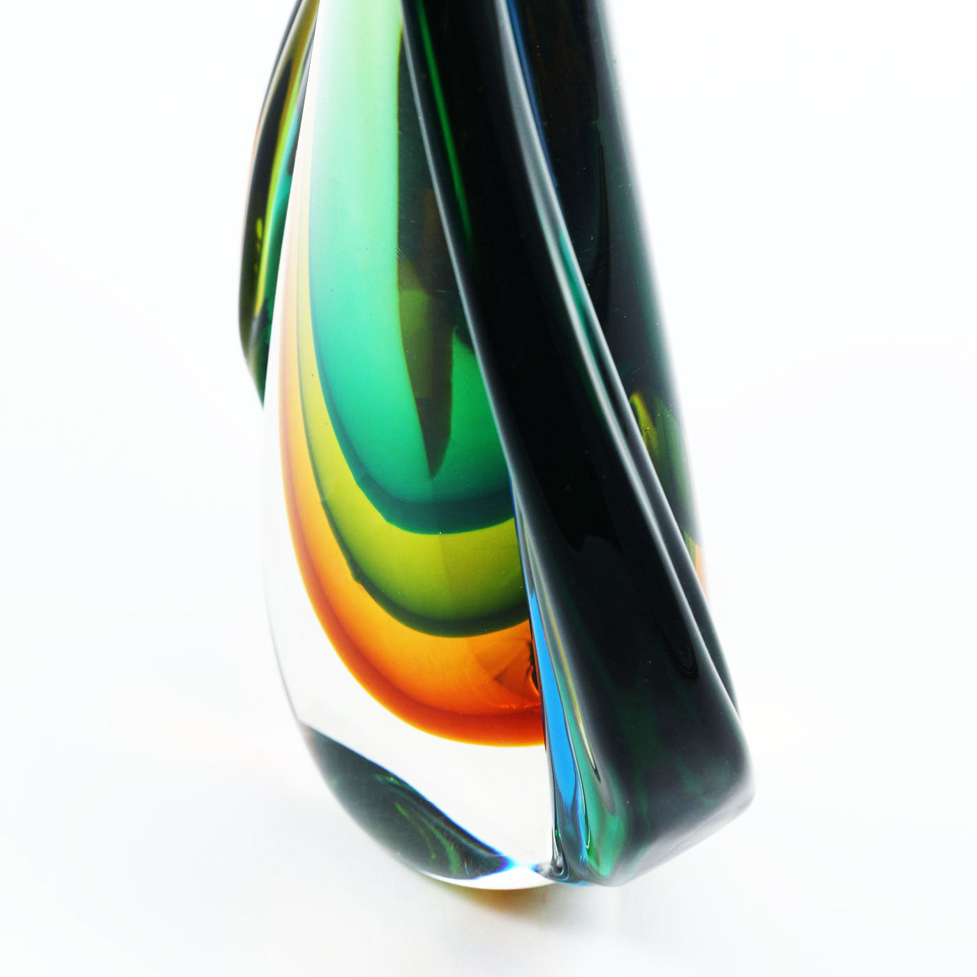 Hand Blown Green Flame Teardrop Sommerso Art Glass Sculpture 10-18 inch tall