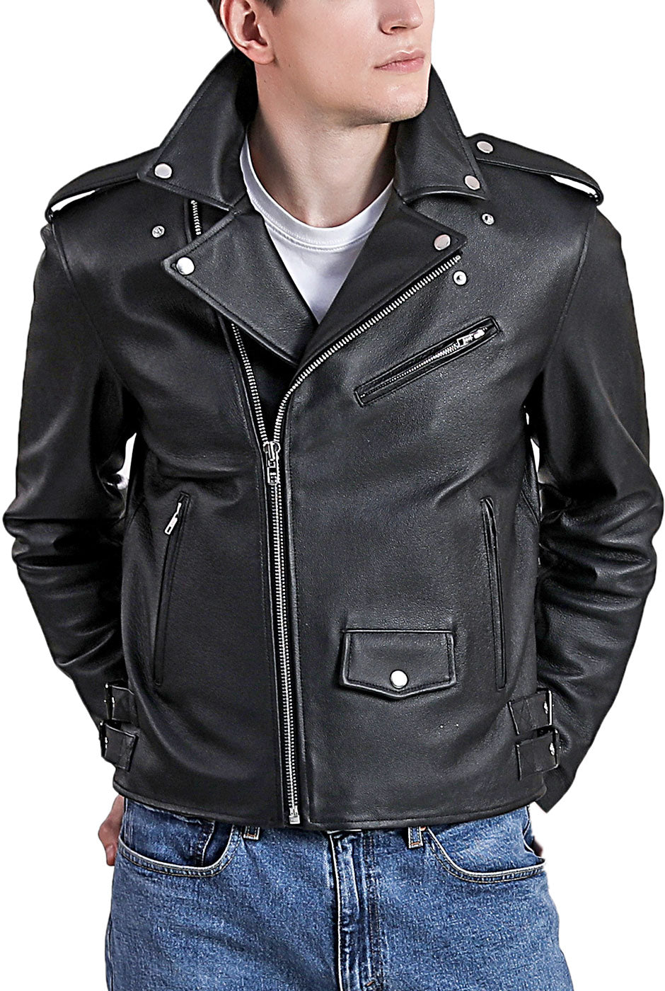 BGSD Men City Cowhide Leather Motorcycle Jacket