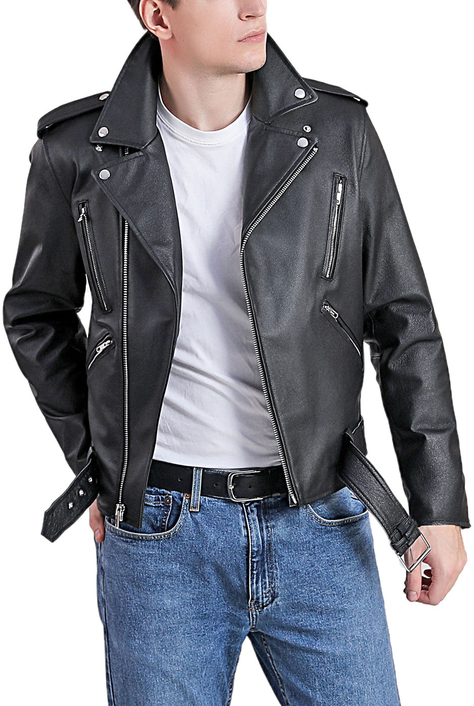 BGSD Men Cowhide Leather Urban Rider Jacket