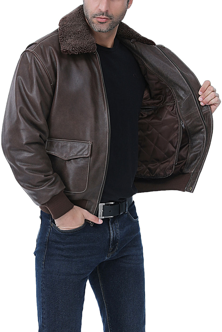 Landing Leathers Men Distressed Cowhide Leather Bomber Jacket