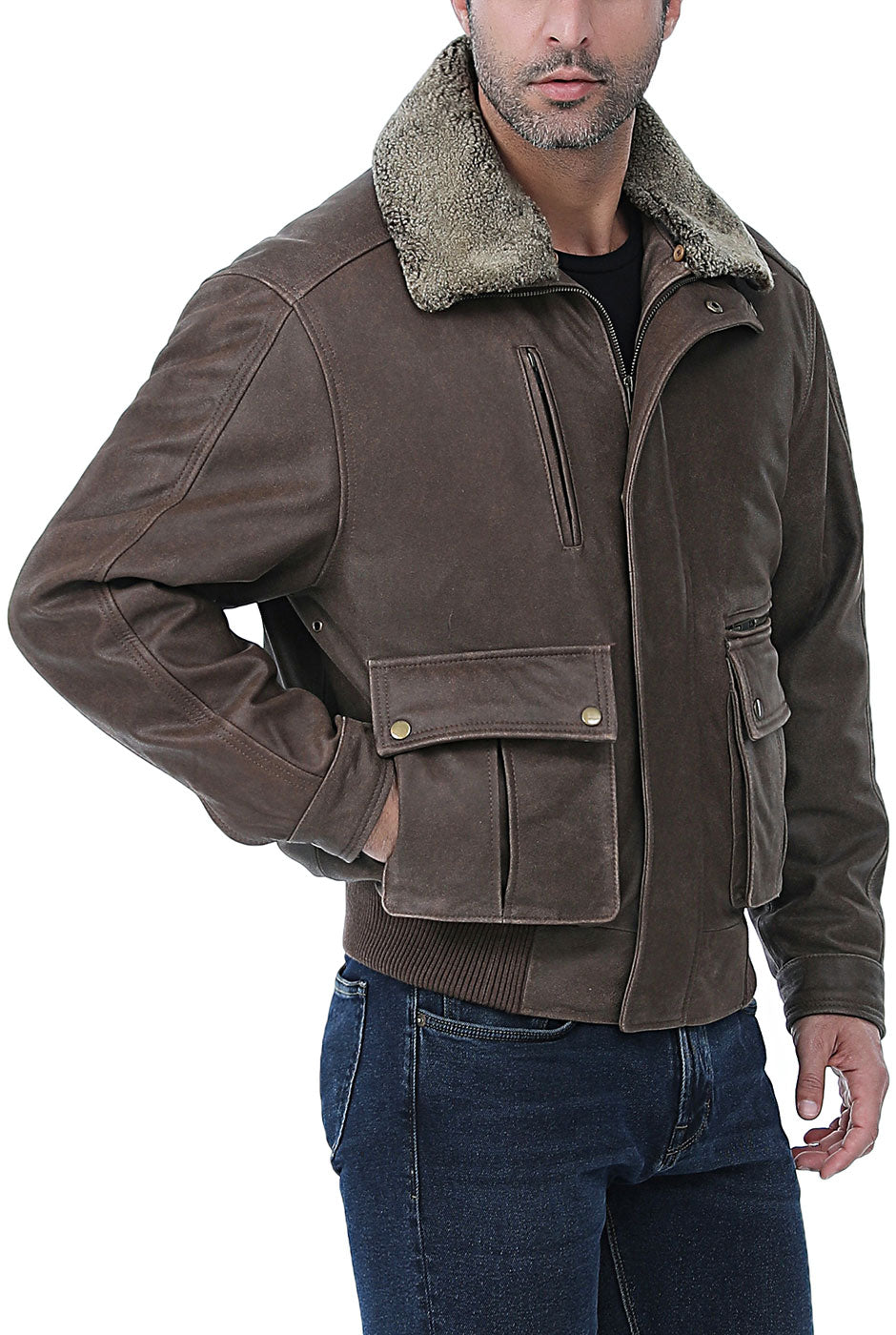 Landing Leathers Men Distressed Cowhide Leather Bomber Jacket