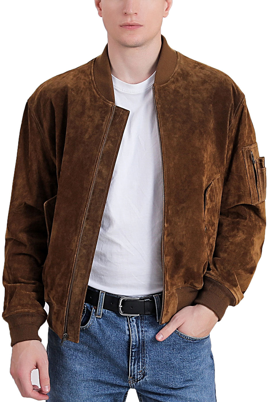 Landing Leathers Men MA 1 Suede Leather Flight Bomber Jacket