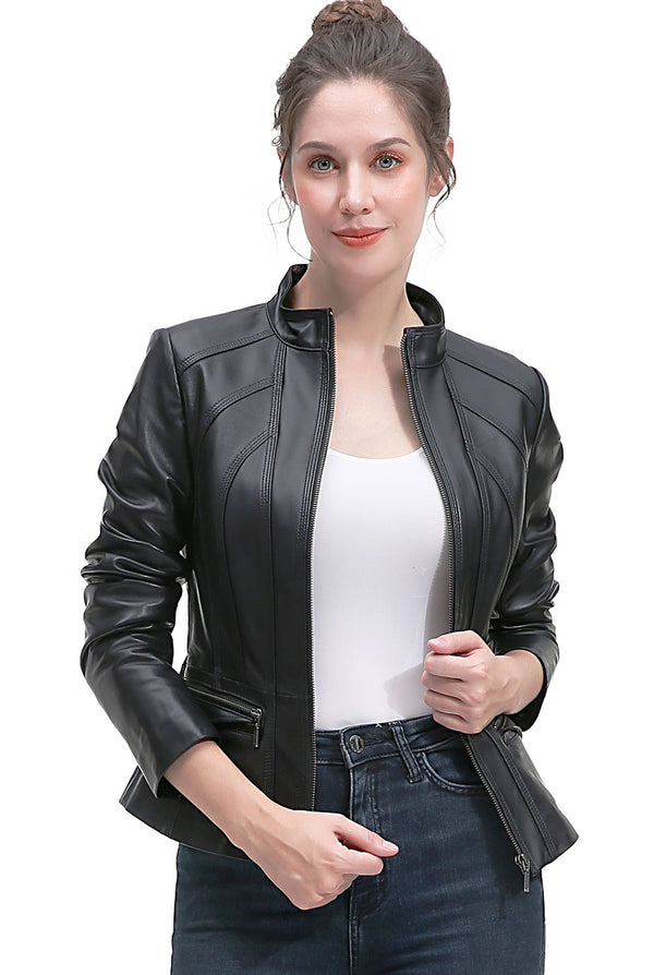 BGSD Women Seamed Lambskin Leather Scuba Jacket Luxury Lane