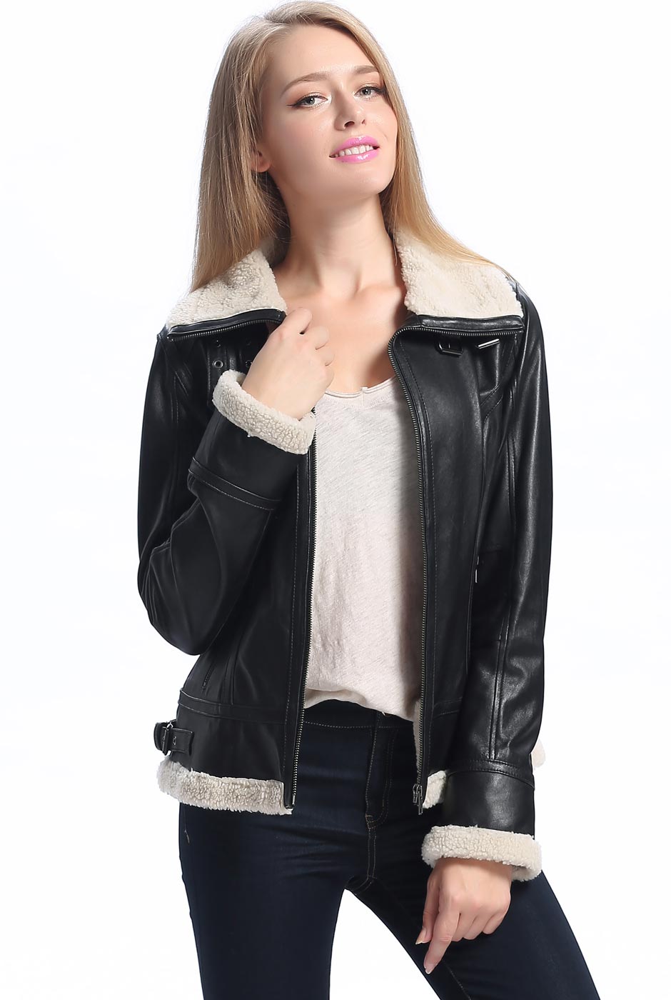 BGSD Women Brittany New Zealand Lambskin Leather Jacket