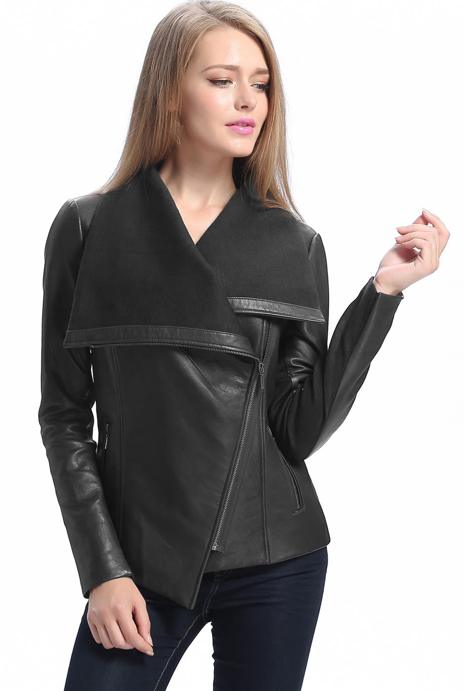 BGSD Women Lily Lambskin Leather Drape Jacket