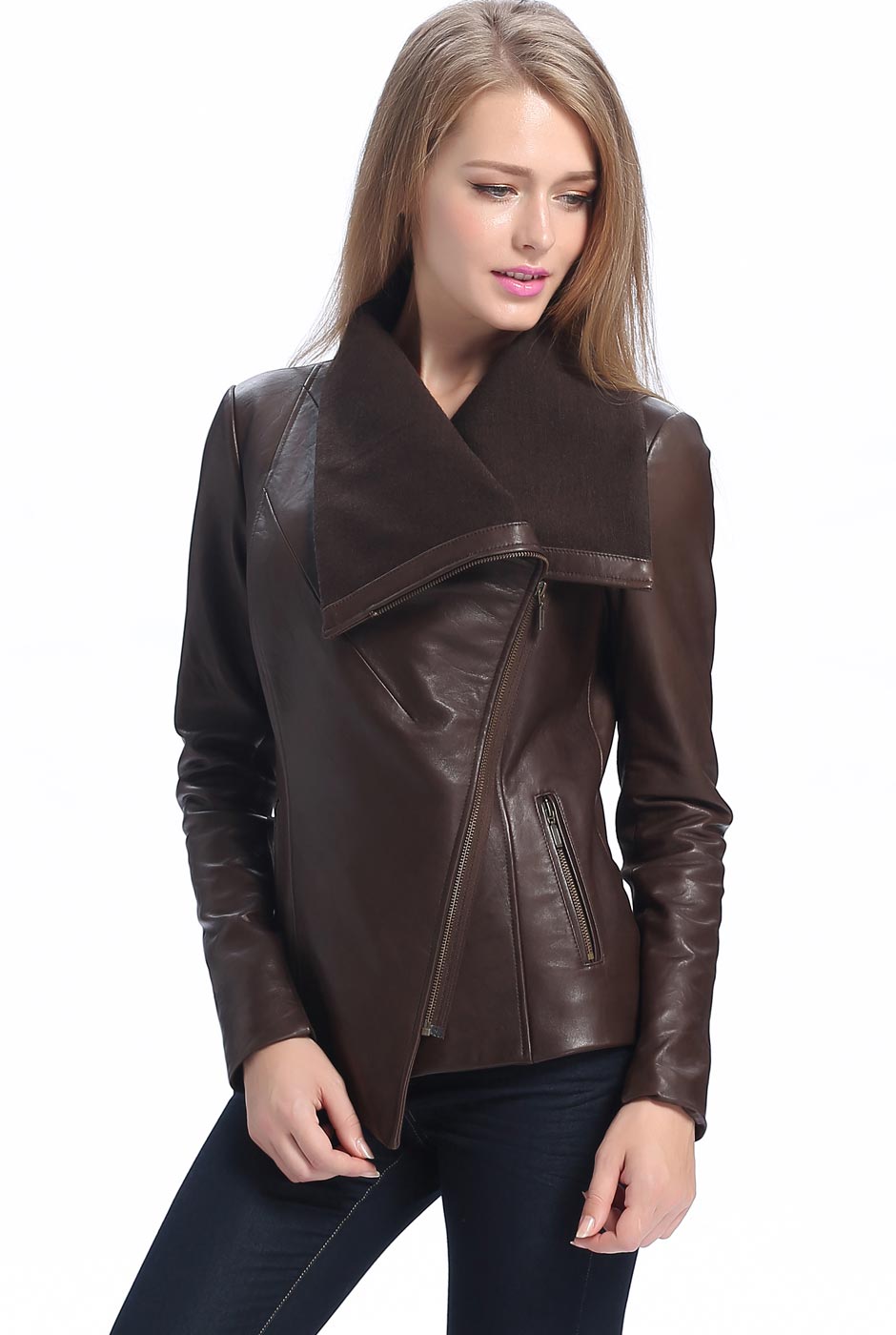 BGSD Women Lily New Zealand Lambskin Leather Drape Jacket