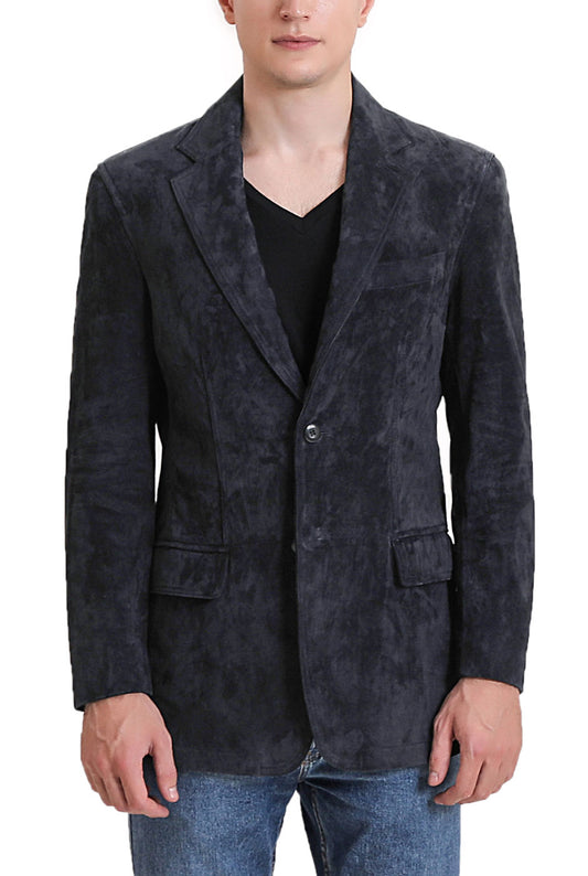 BGSD Men Grant Two-Button Suede Leather Blazer