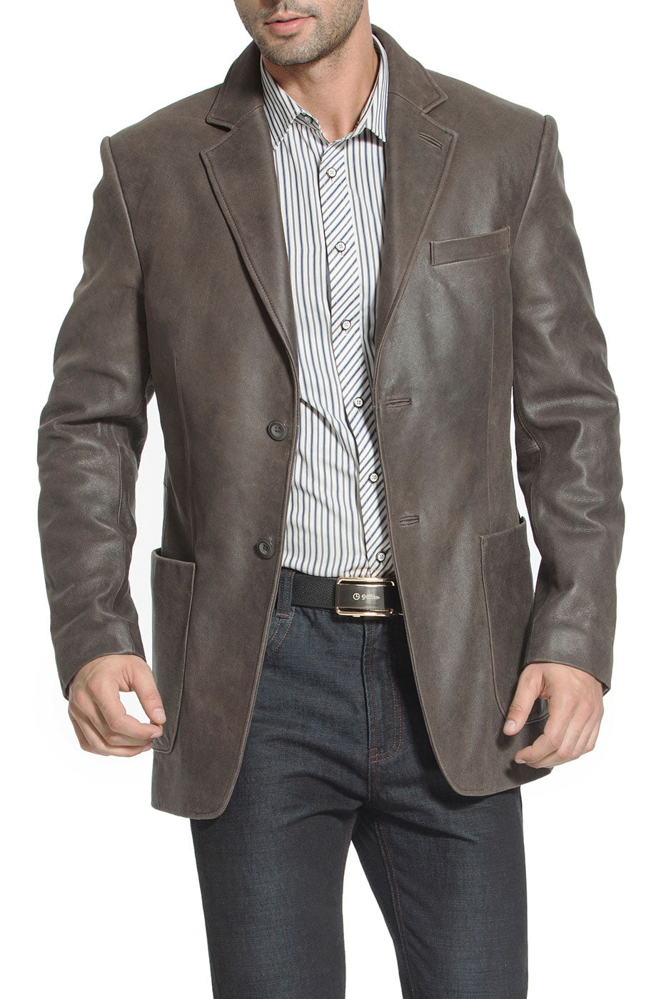 BGSD Men Eric Two-Button Distressed Cowhide Leather Blazer