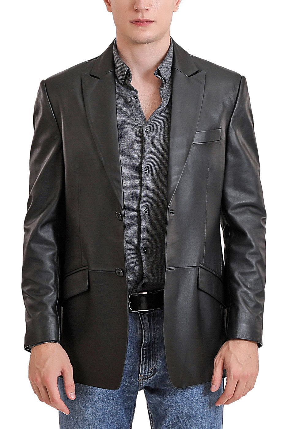 BGSD Men Ben Two Button Lambskin Leather Blazer Luxury Lane