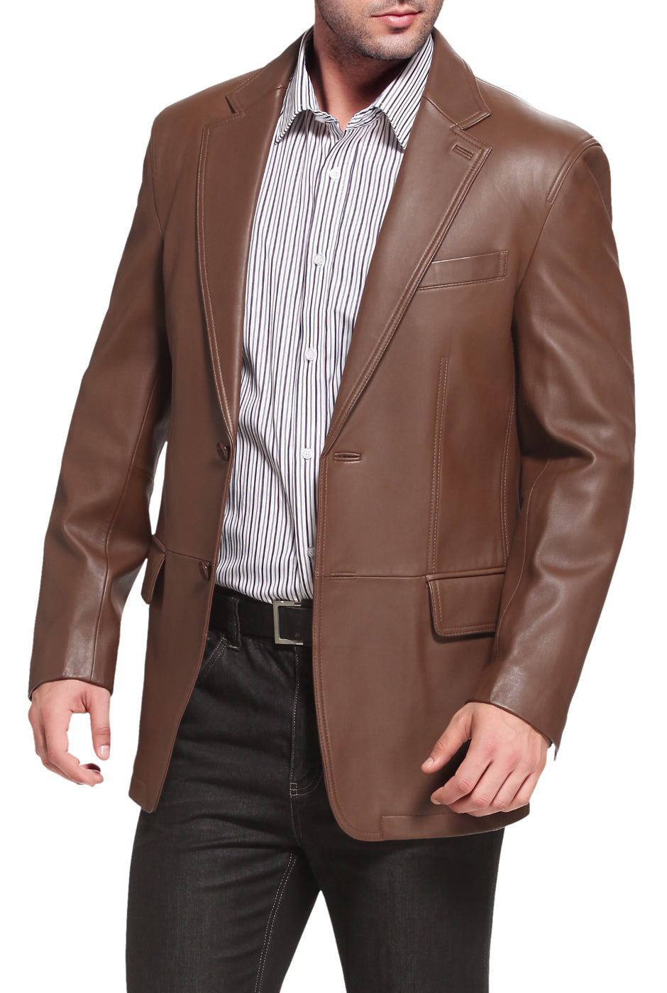 BGSD Men Grant Two Button Leather Blazer Luxury Lane