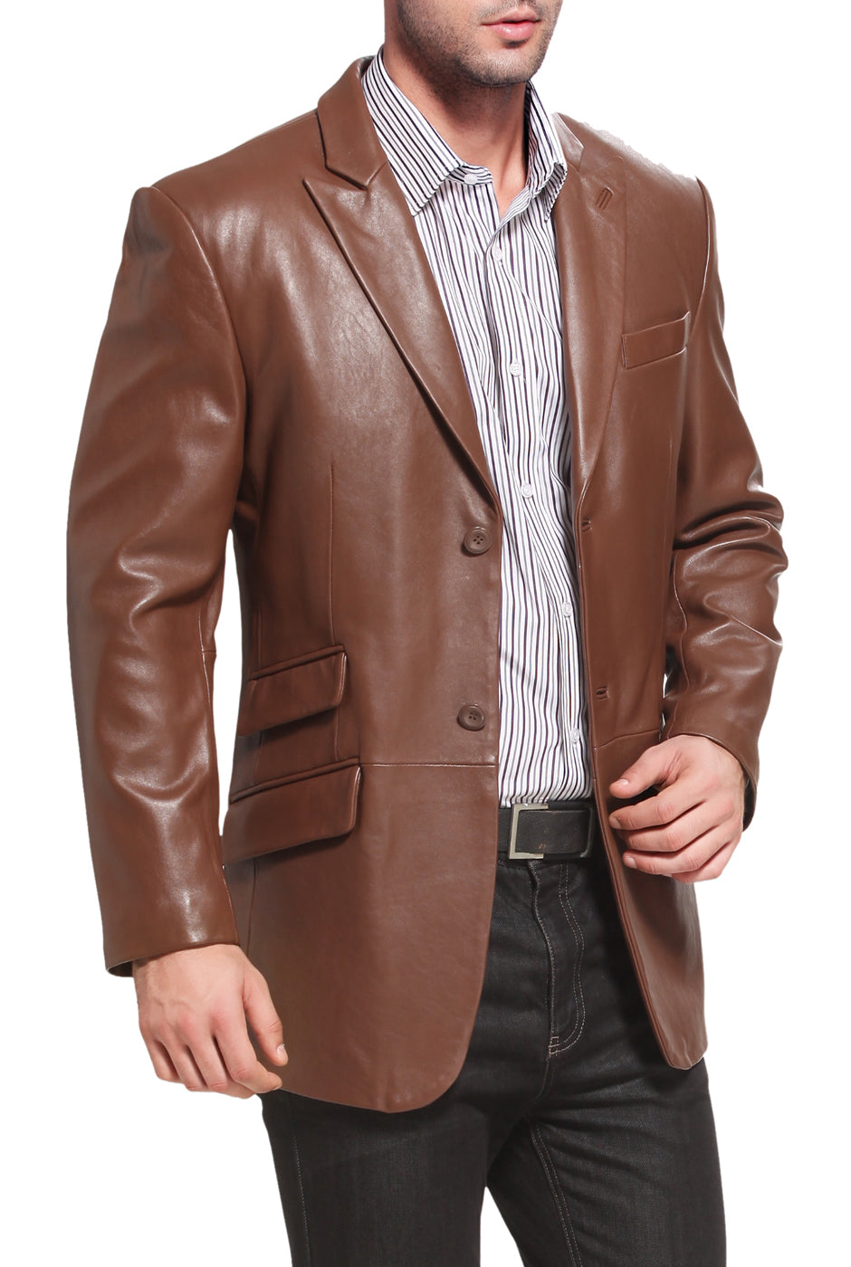 BGSD Men Noah Two Button Lambskin Leather Blazer Luxury Lane