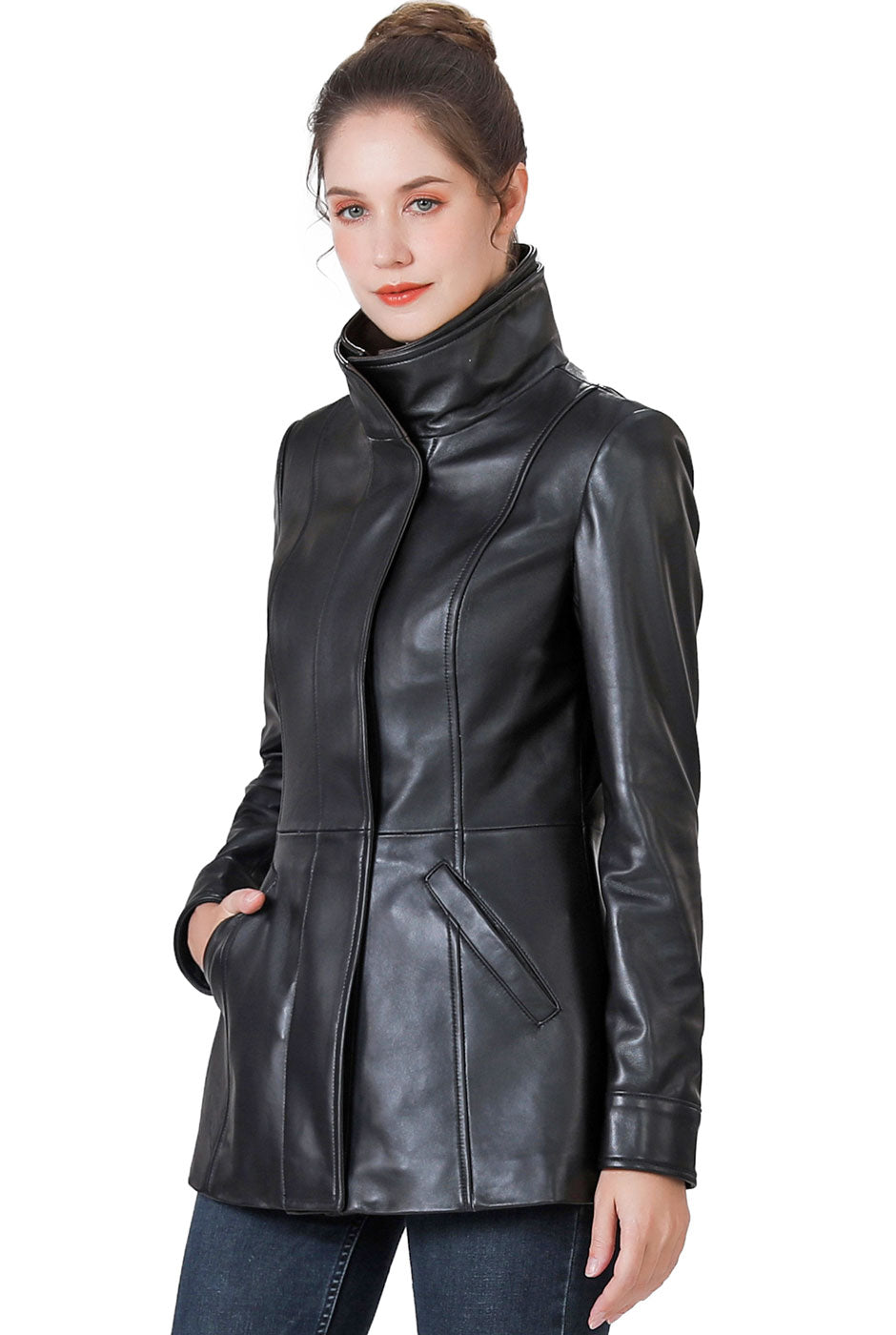 BGSD Women Kara New Zealand Lambskin Leather Scuba Jacket