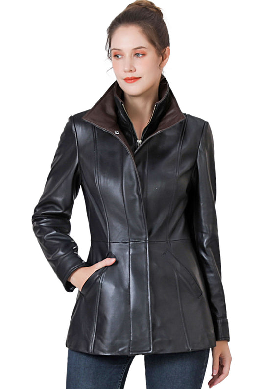 BGSD Women Kara Lambskin Leather Scuba Jacket