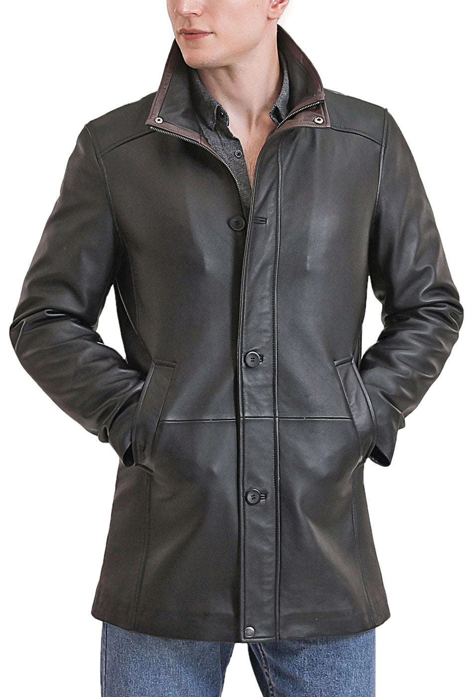 BGSD Men Byron New Zealand Lambskin Leather Car Coat Luxury Lane