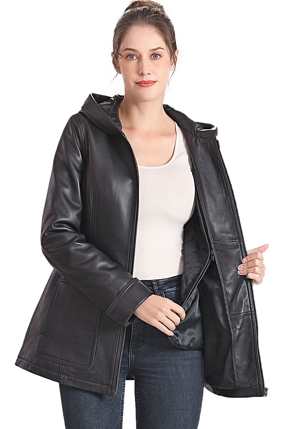 Womens leather outlet parka coat