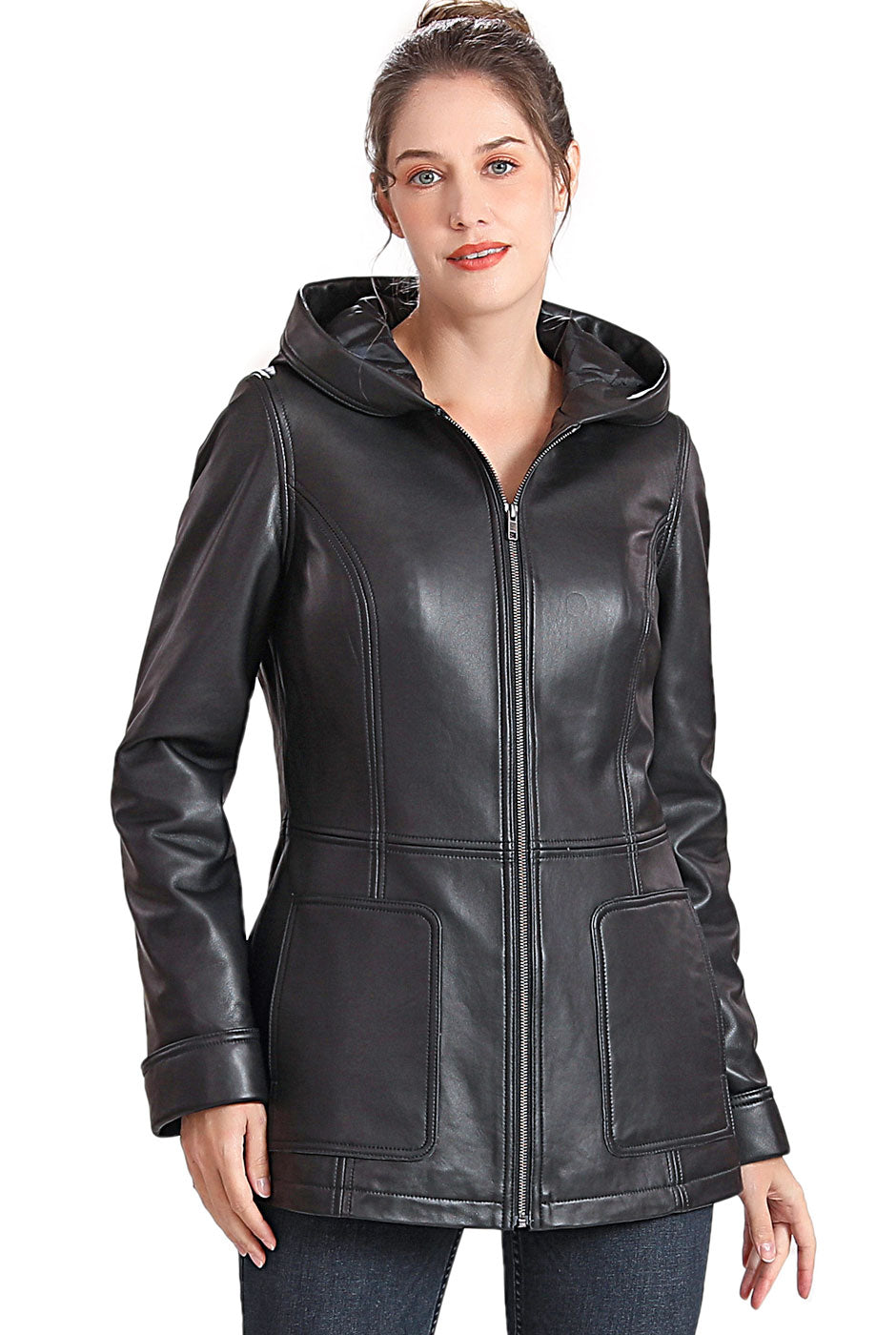 BGSD Women Cara Hooded Lambskin Leather Parka Coat