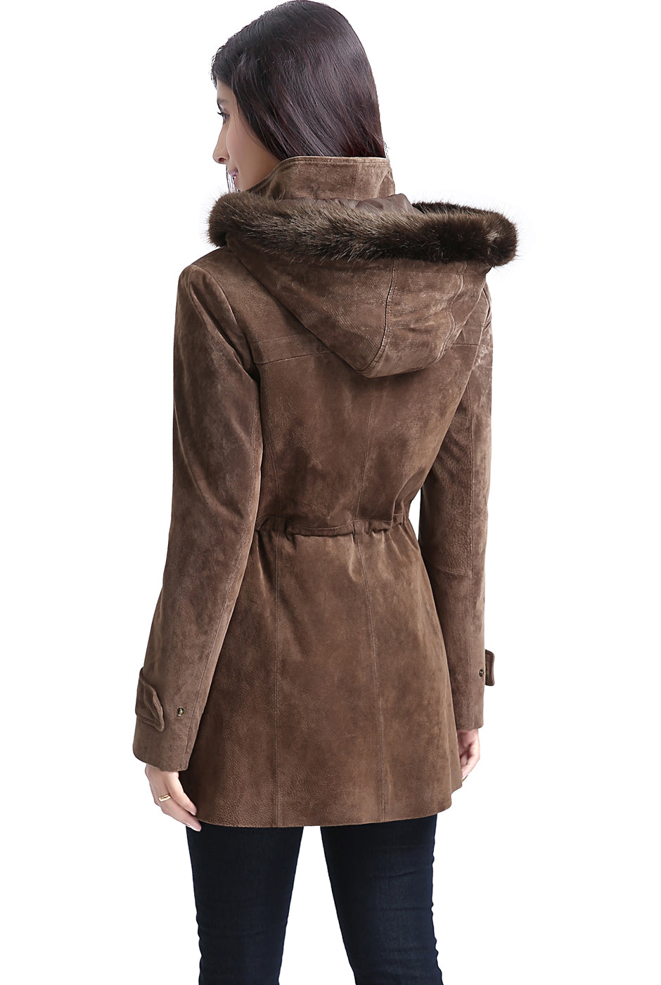 BGSD Women Chloe Hooded Suede Leather Parka Coat Luxury Lane