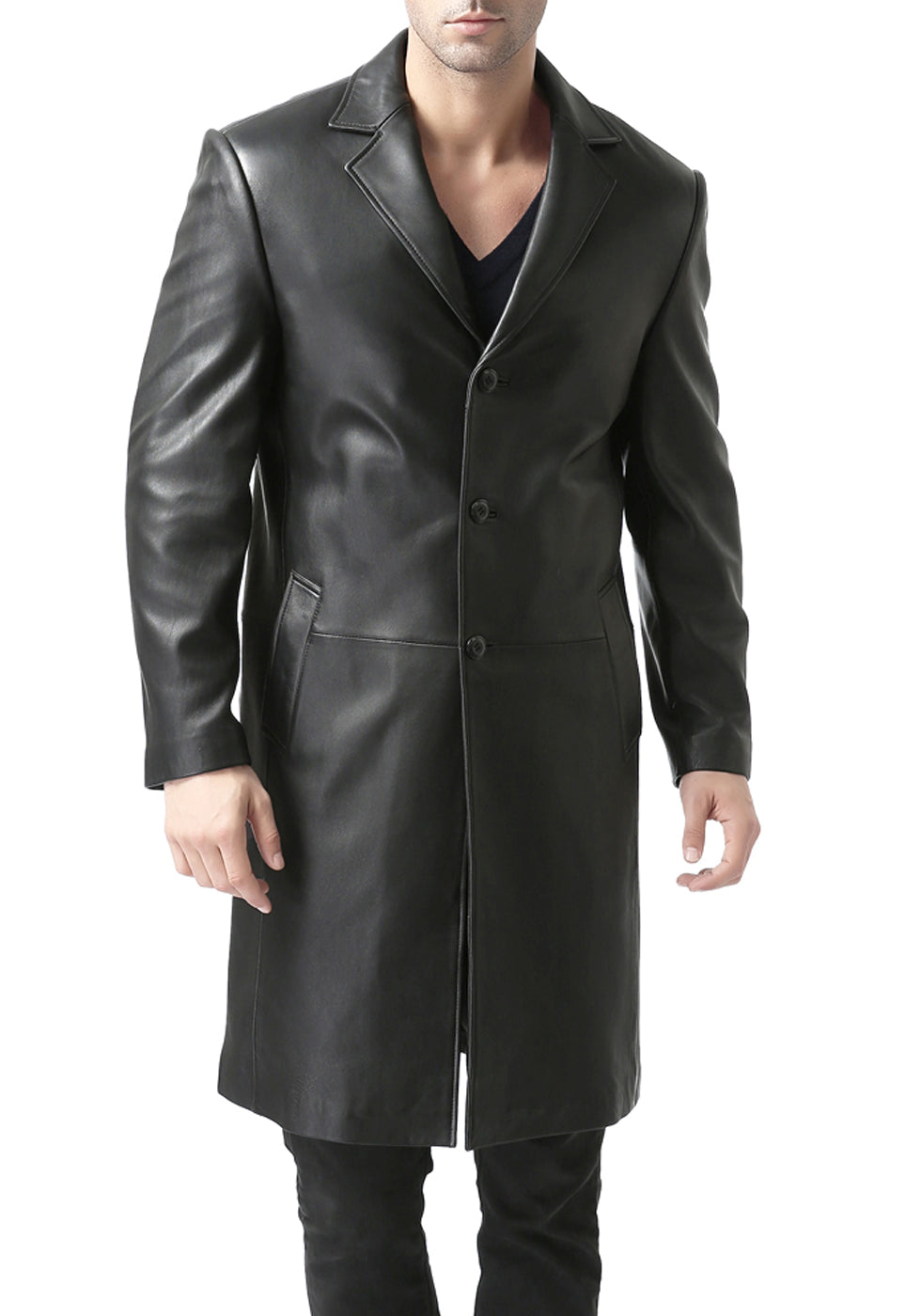 BGSD Men Classic New Zealand Lambskin Leather Long Walking Coat