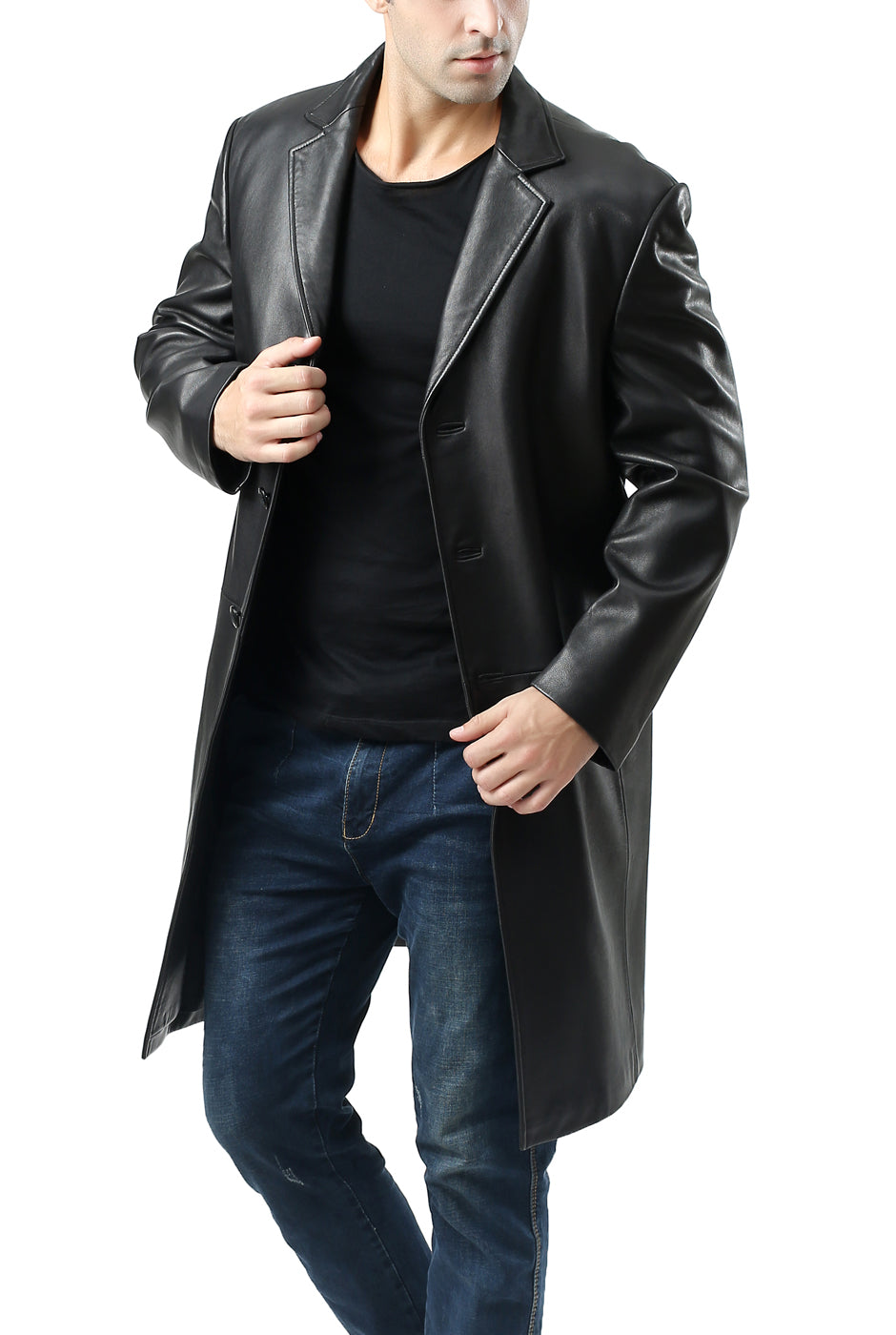BGSD Men New Zealand Lambskin Leather Long Walking Coat Luxury Lane