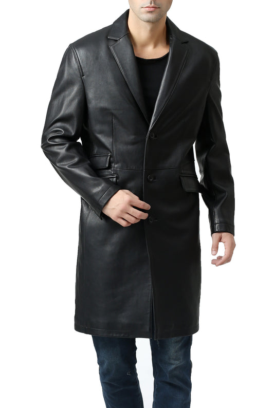 BGSD Men New Zealand Lambskin Leather Long Coat