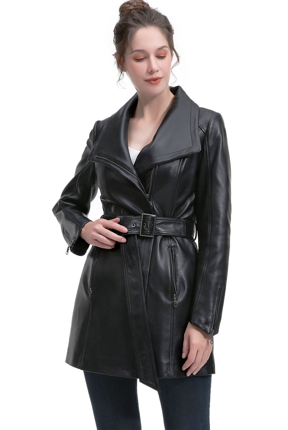 BGSD Women Fiona New Zealand Lambskin Leather Trench Coat