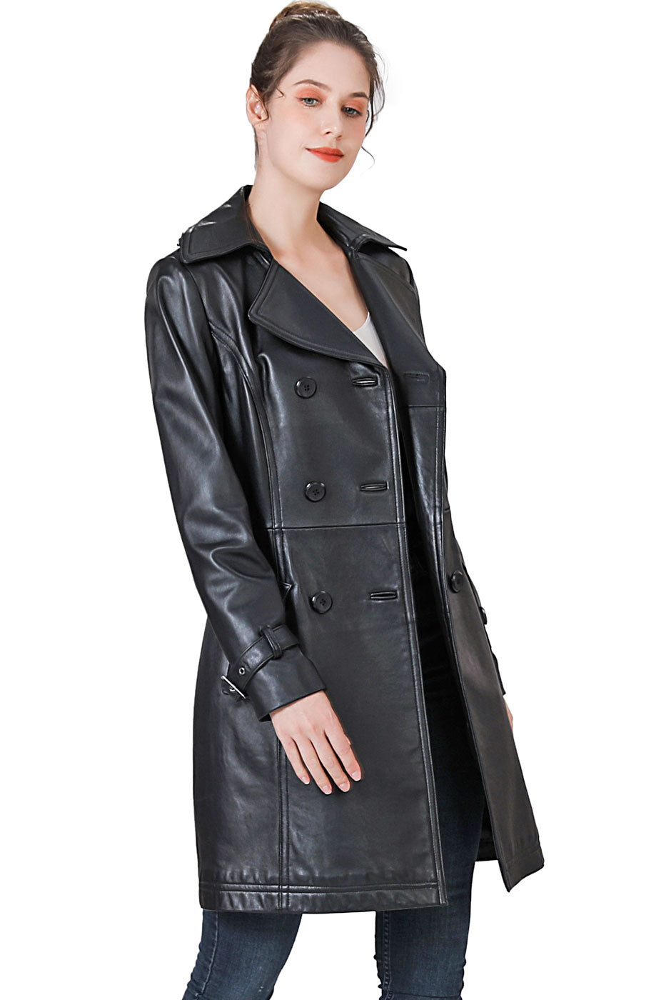 BGSD Women Ella Belted New Zealand Lambskin Leather Trench Coat