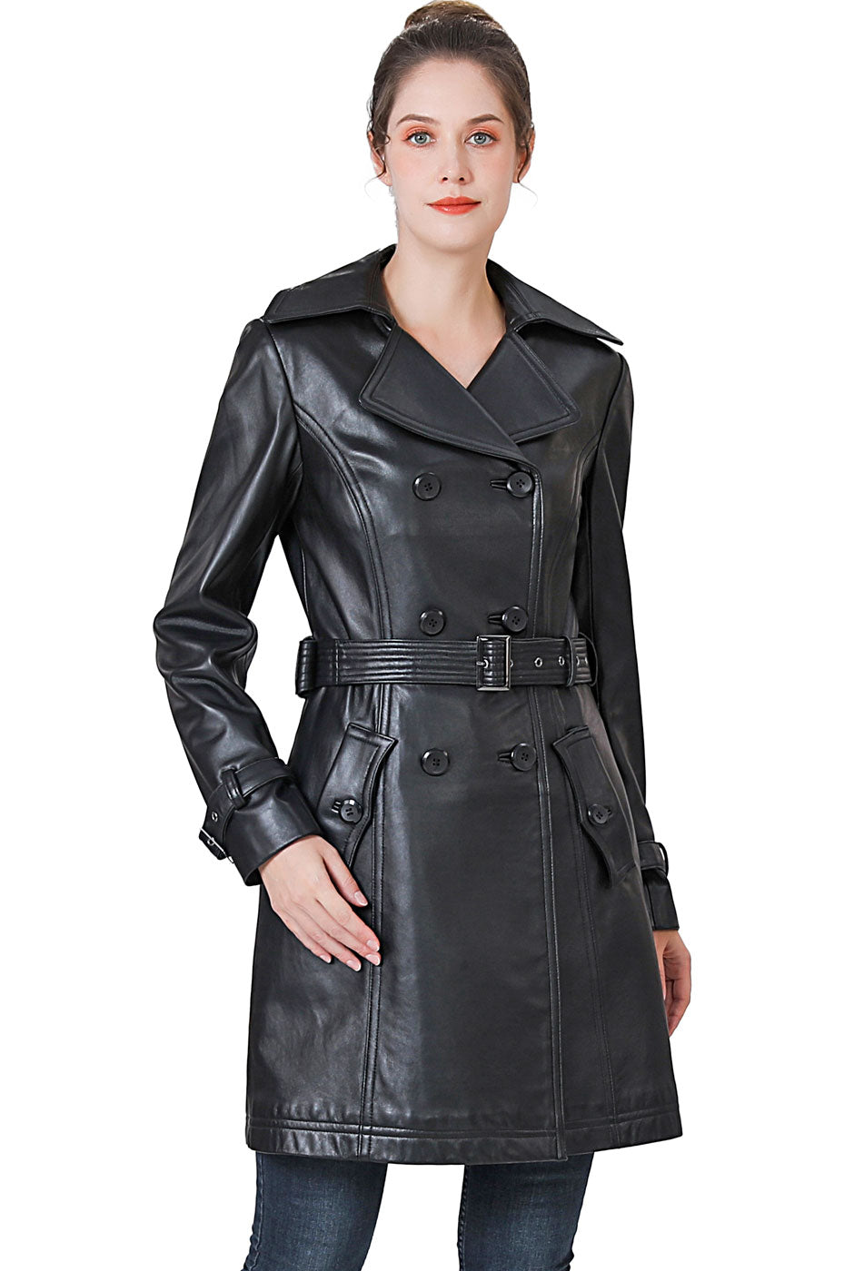 BGSD Women Ella Belted New Zealand Lambskin Leather Trench Coat