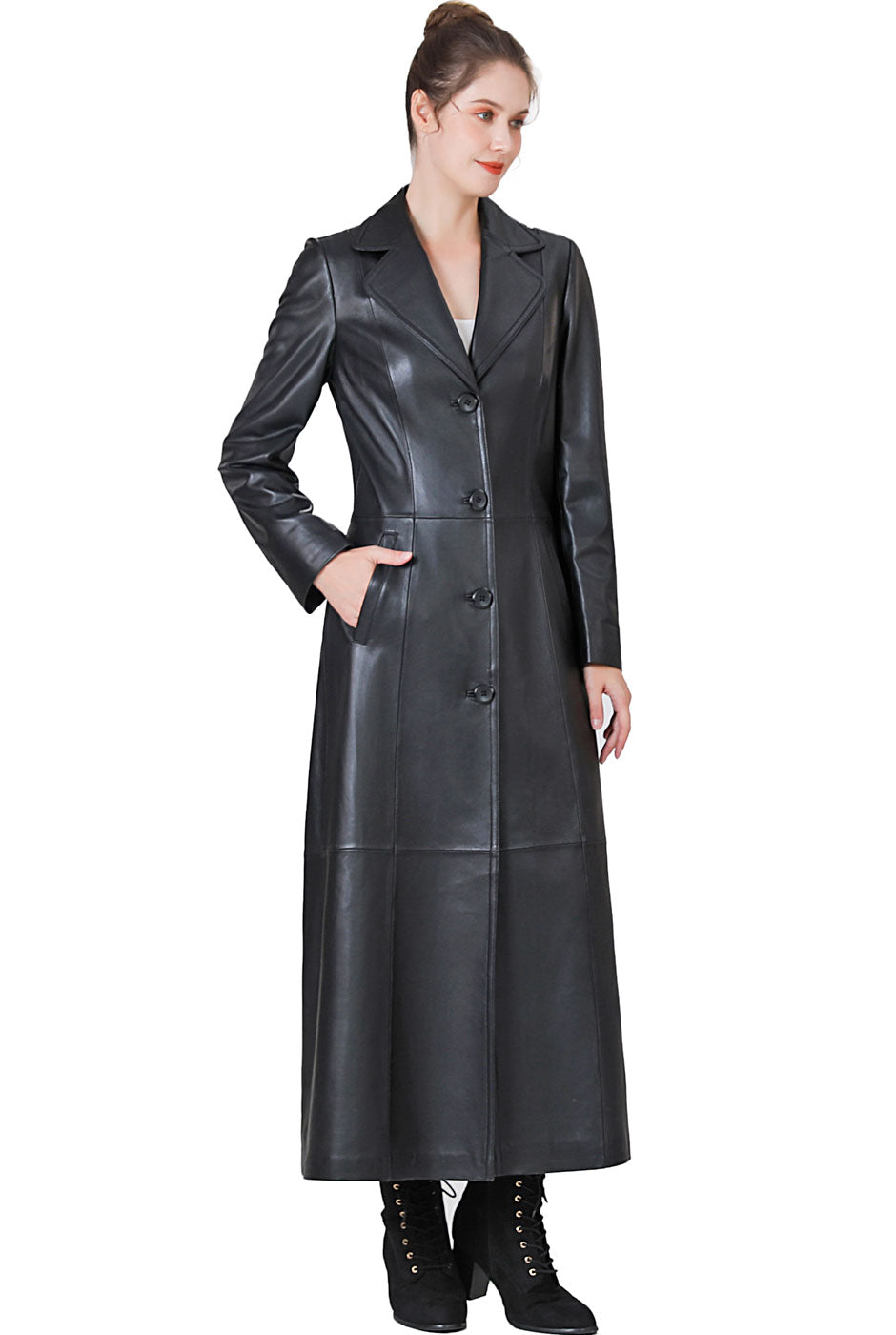 BGSD Monogram Collection Women Lambskin Leather Maxi Coat