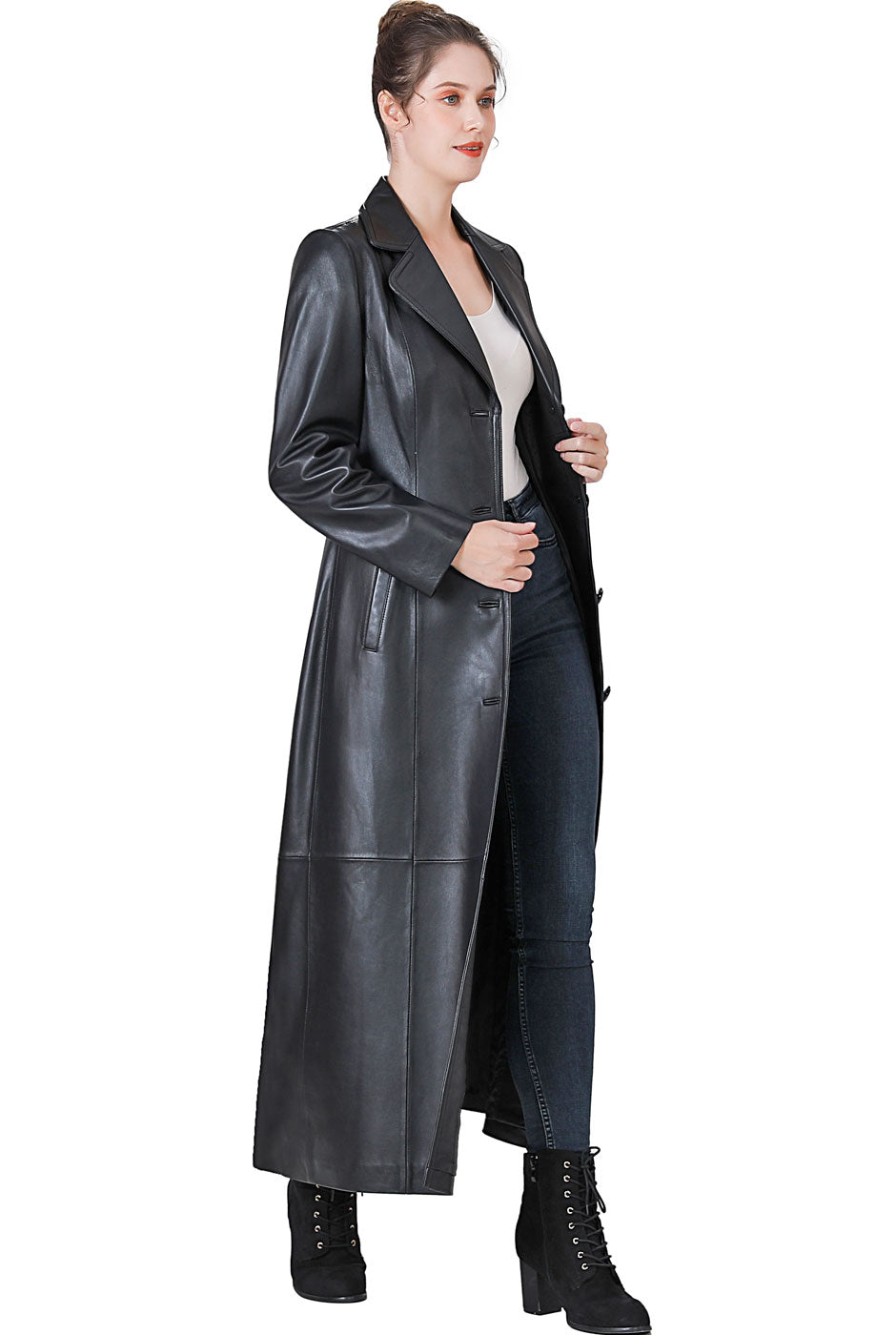 BGSD Monogram Collection Women New Zealand Lambskin Leather Maxi Coat