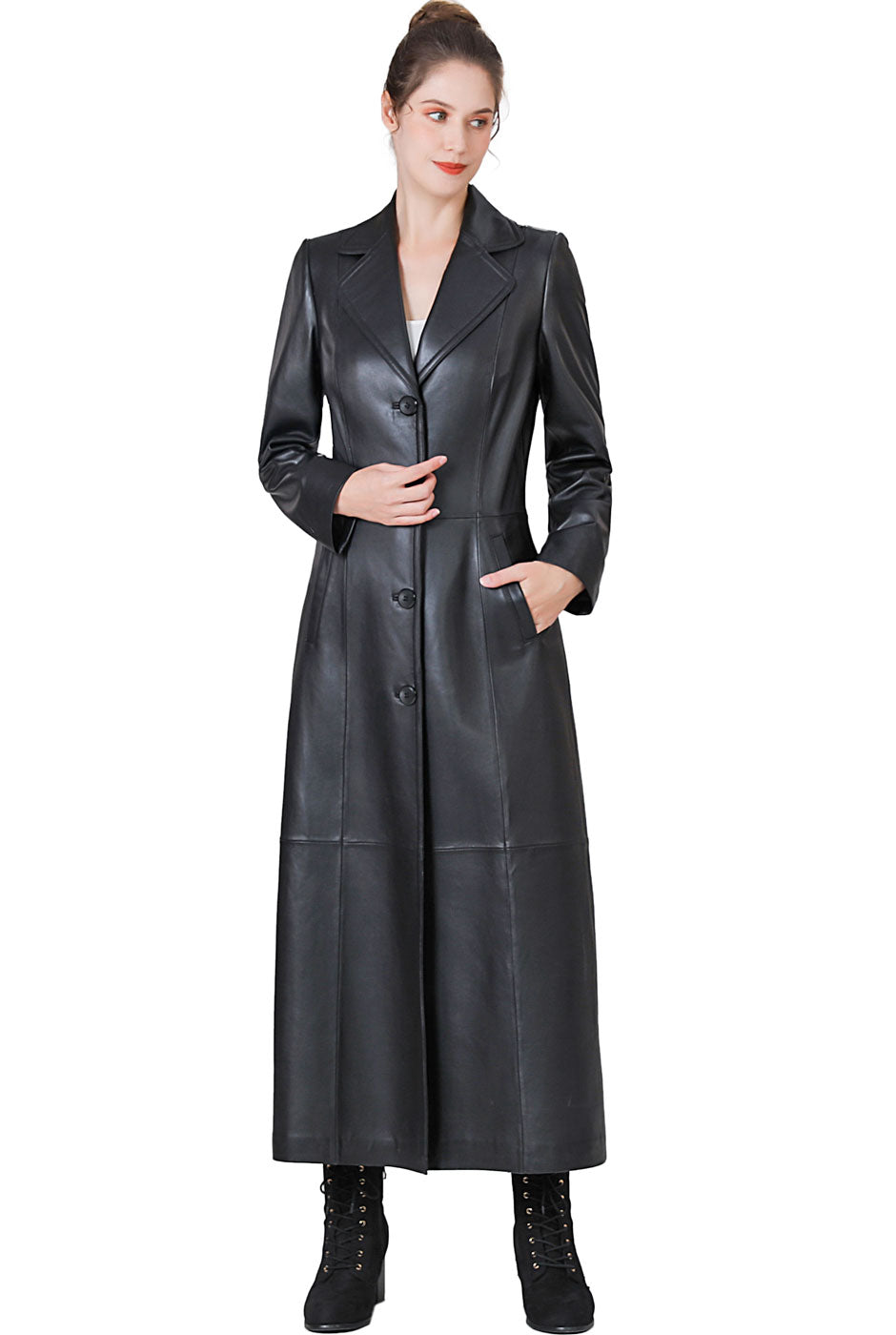 BGSD Monogram Collection Women Lambskin Leather Maxi Coat