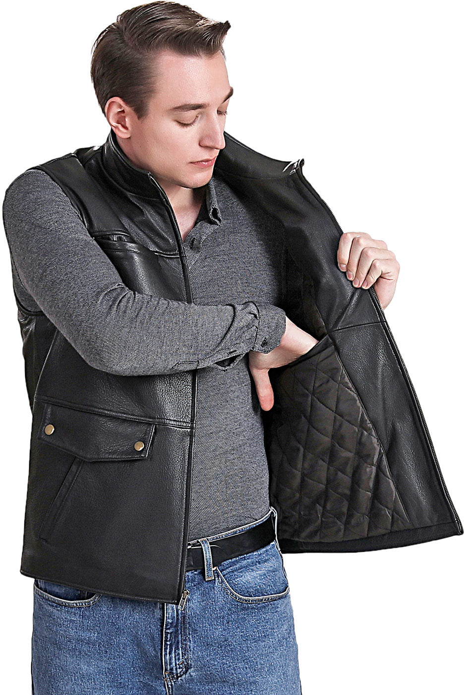 BGSD Men Goatskin Leather Field Vest Luxury Lane