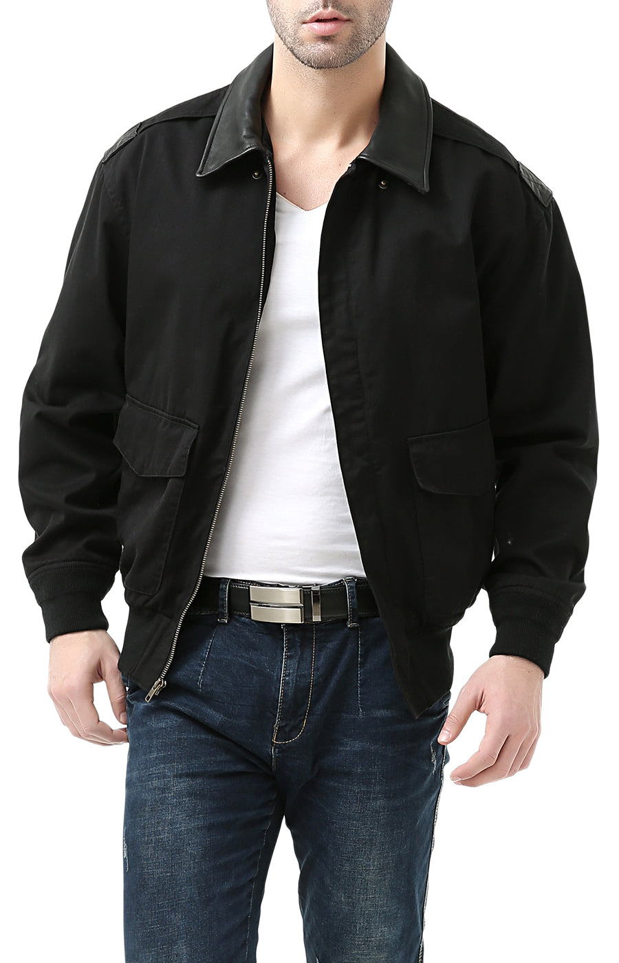 Landing Leathers Men Air Force A2 Leather Trim Bomber Jacket (A-2)