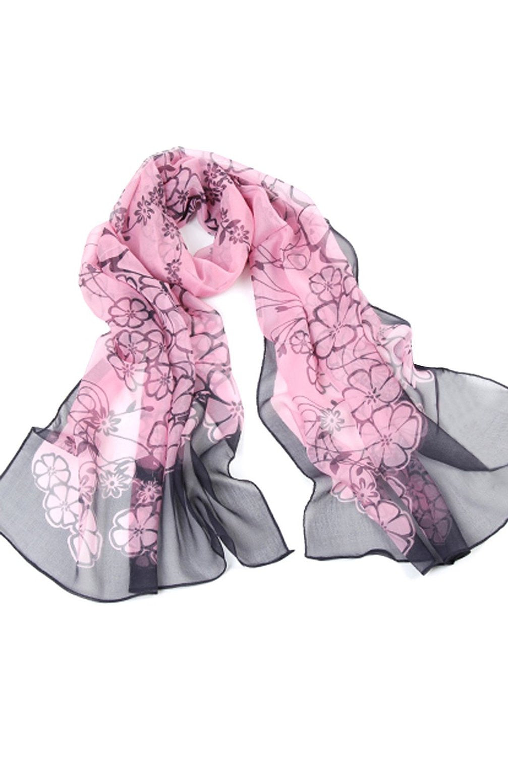 Luxury Lane Women's "Spring Blossoms" Long Sheer Silk Wrap Scarf
