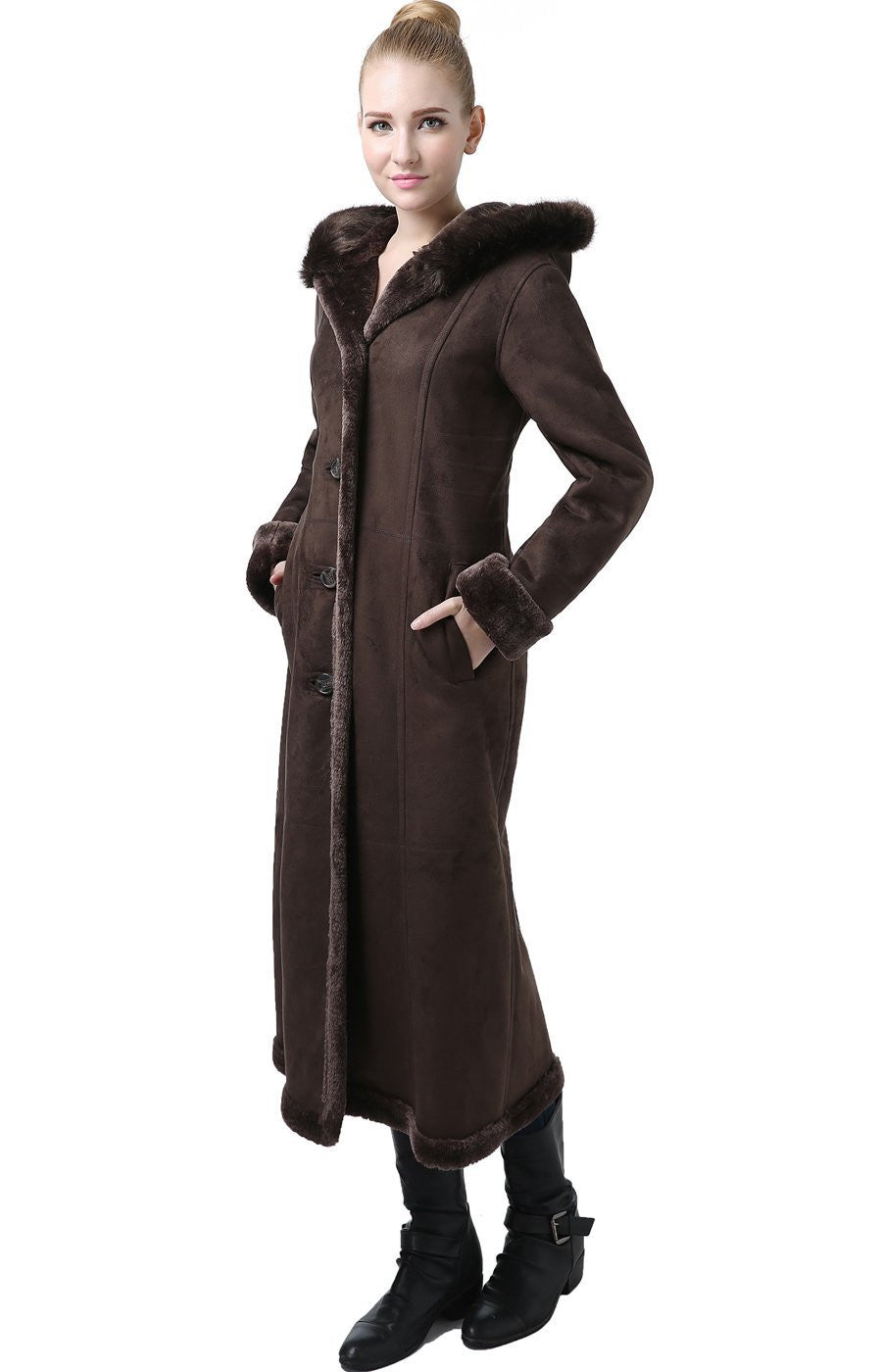 BGSD Women's "Pauline" Hooded Faux Shearling Maxi Coat
