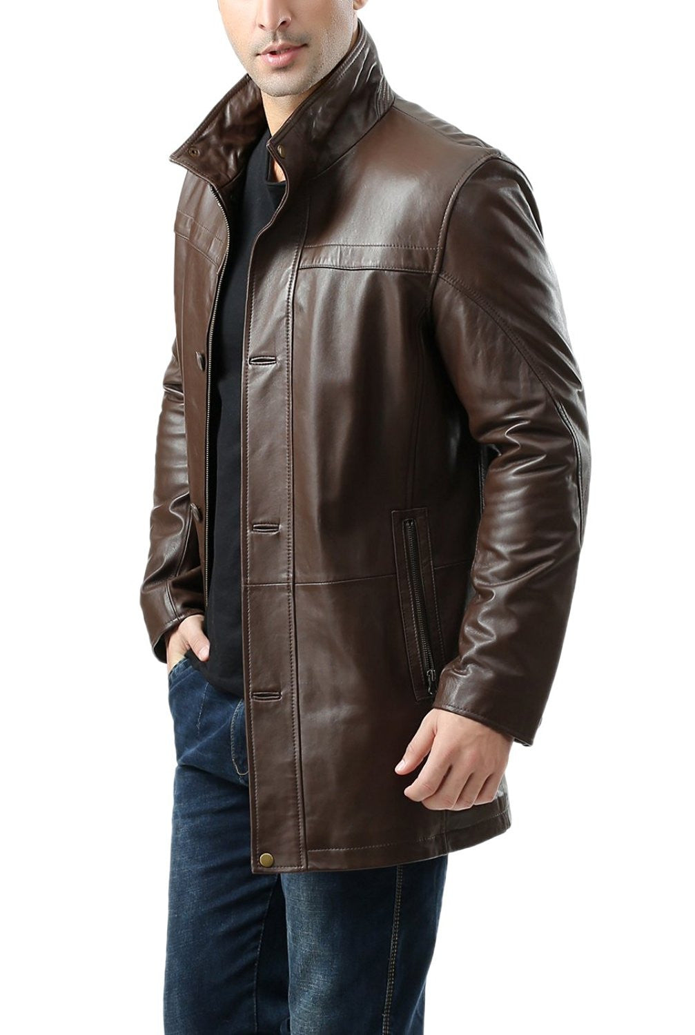 BGSD Men Chad New Zealand Lambskin Leather Car Coat Luxury Lane