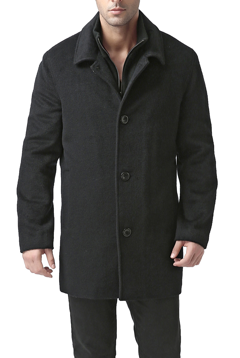 BGSD Men John Wool Blend Car Coat with Removable Bib Luxury Lane