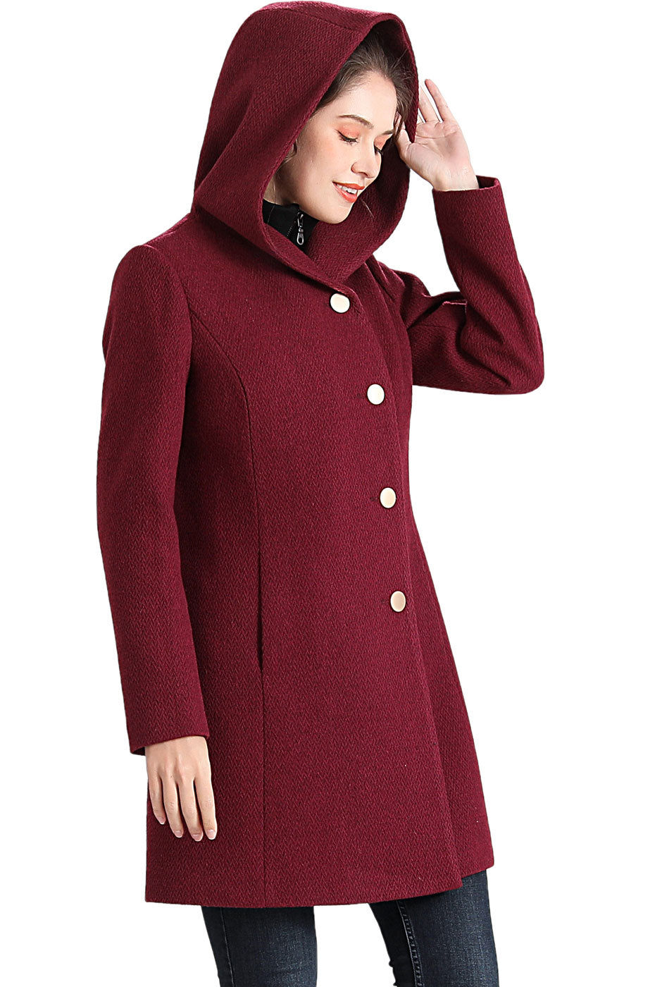 BGSD Women Sol Wool Asymmetrical Hooded Walker Coat