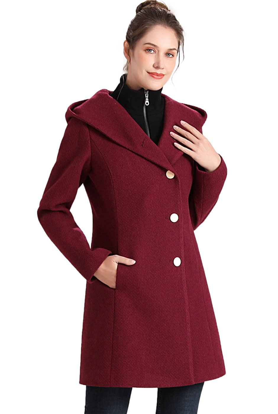 BGSD Women Sol Wool Asymmetrical Hooded Walker Coat