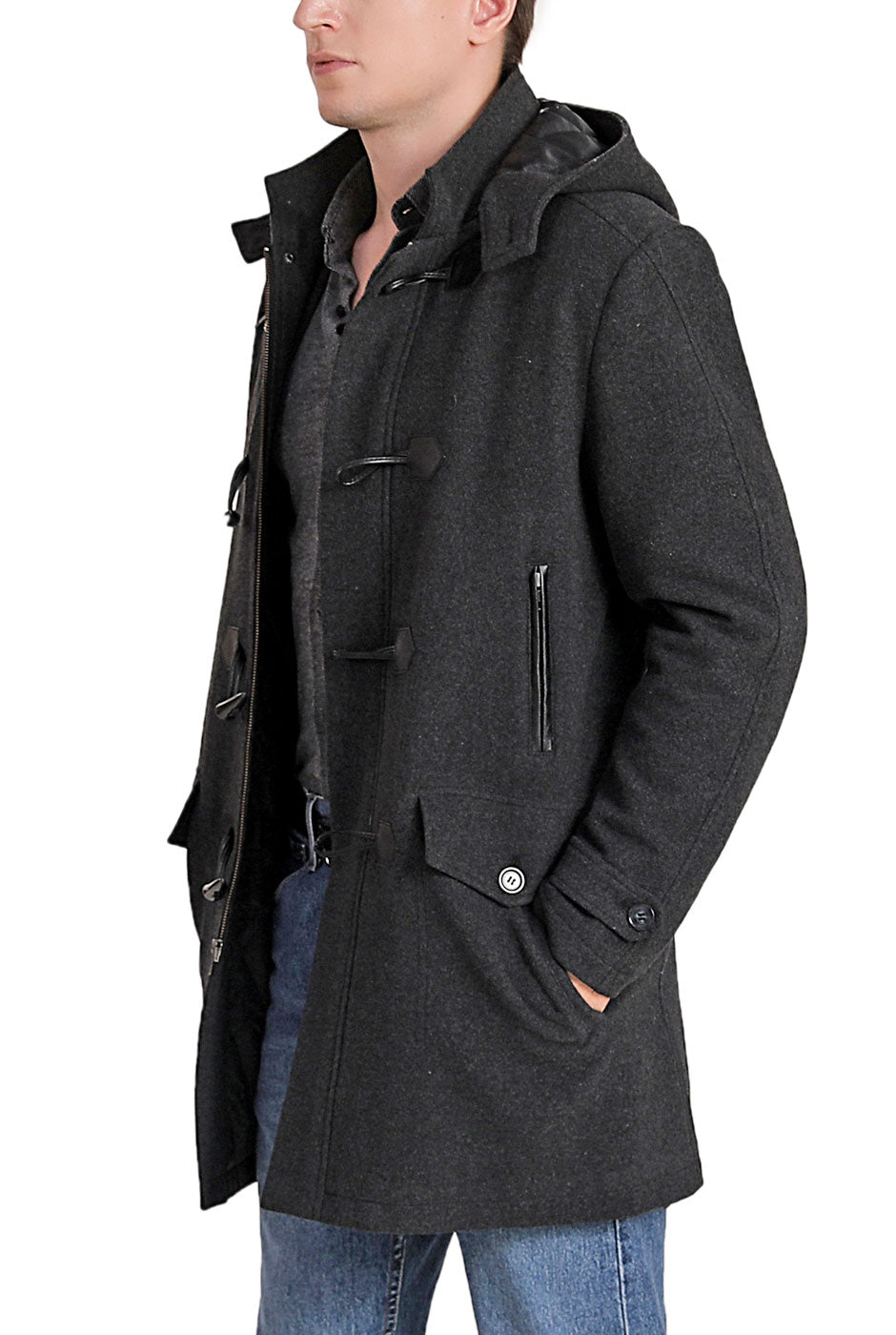 BGSD Men Tyson Wool Blend Leather Trimmed Toggle Coat
