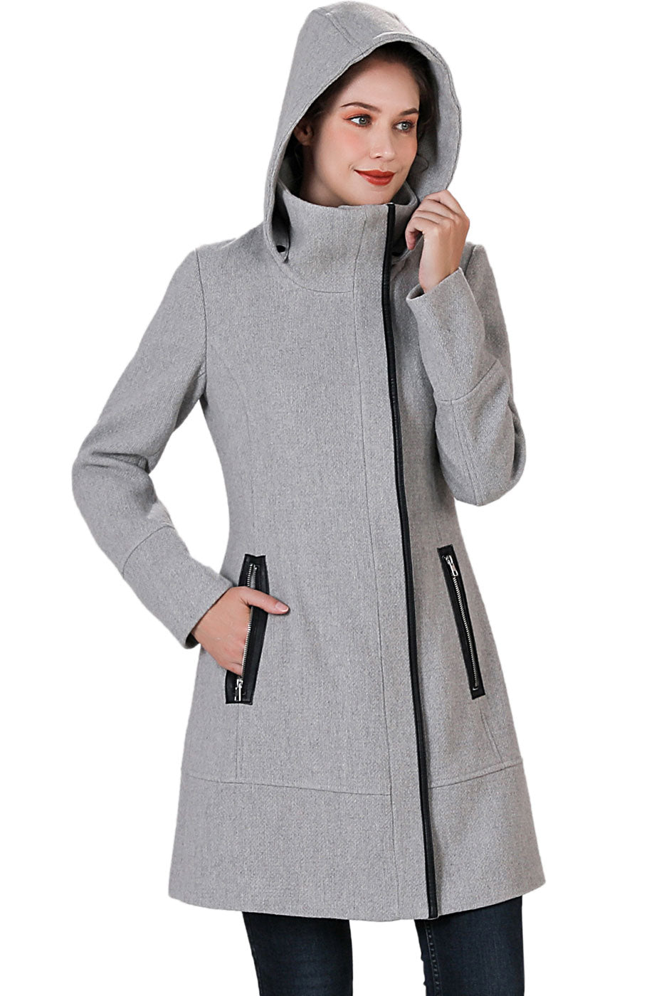 BGSD Women Meg Asymmetric Zipper Wool Coat