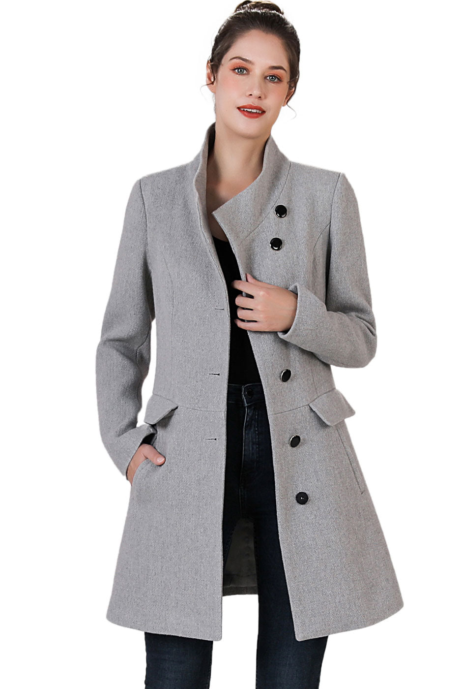 BGSD Women Sue Wool Stand Collar Walker Coat